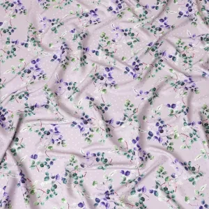 Light Lavender Italian premium pure silk satin with same tone dot jacquard having multicolor print in floral design-D9721