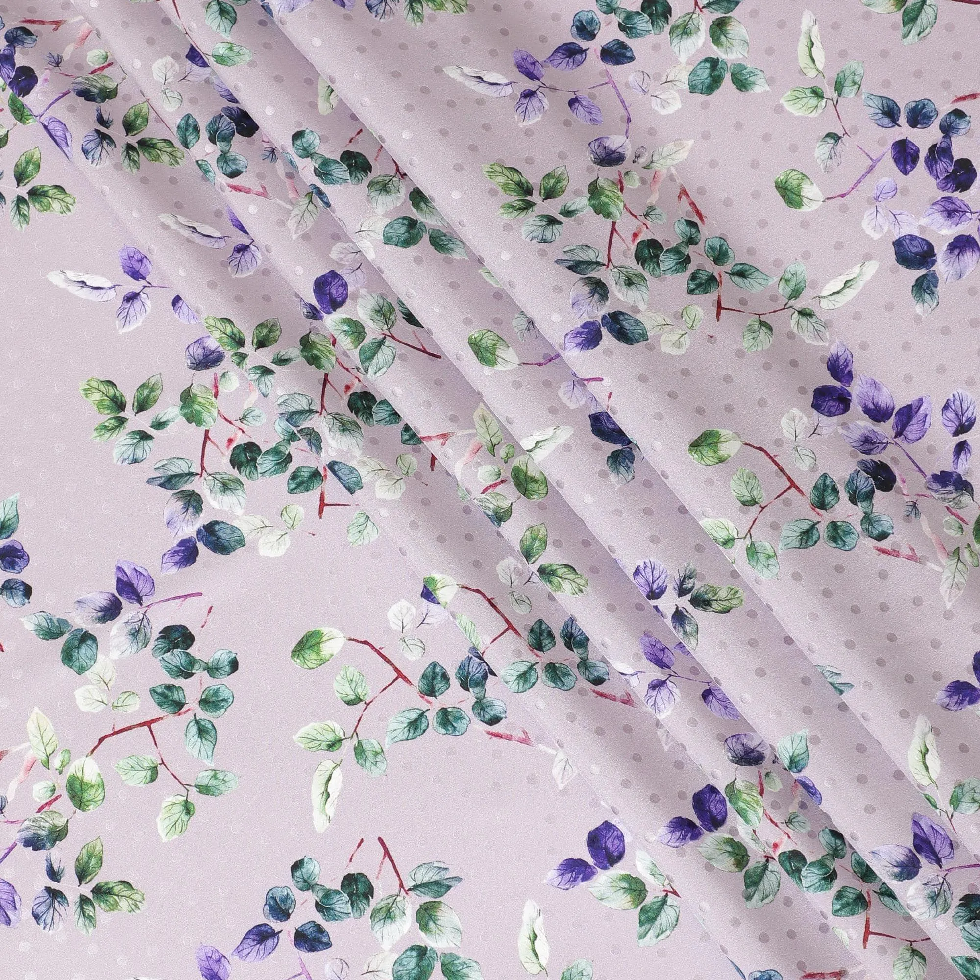 Light Lavender Italian premium pure silk satin with same tone dot jacquard having multicolor print in floral design-D9721