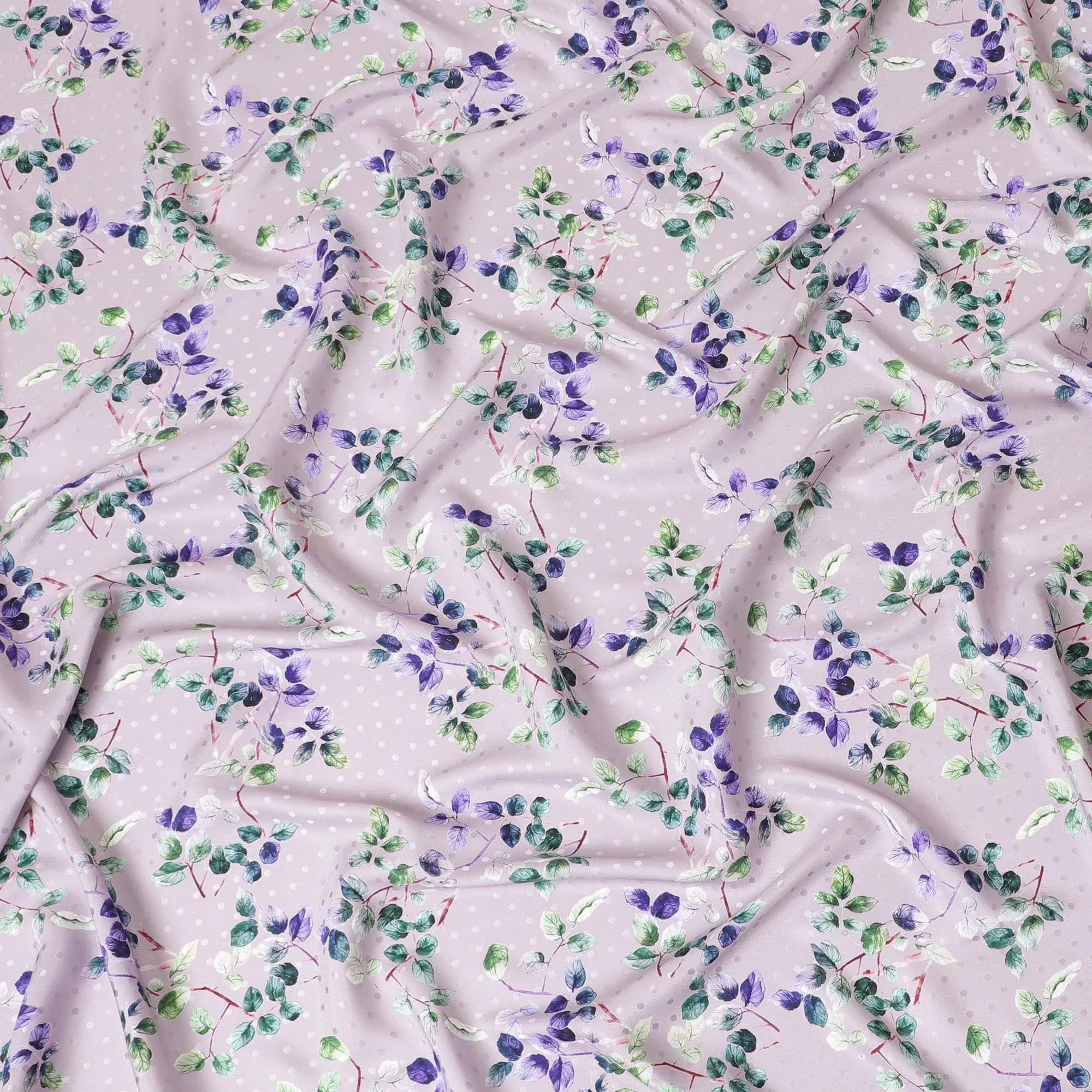 Light Lavender Italian premium pure silk satin with same tone dot jacquard having multicolor print in floral design-D9721