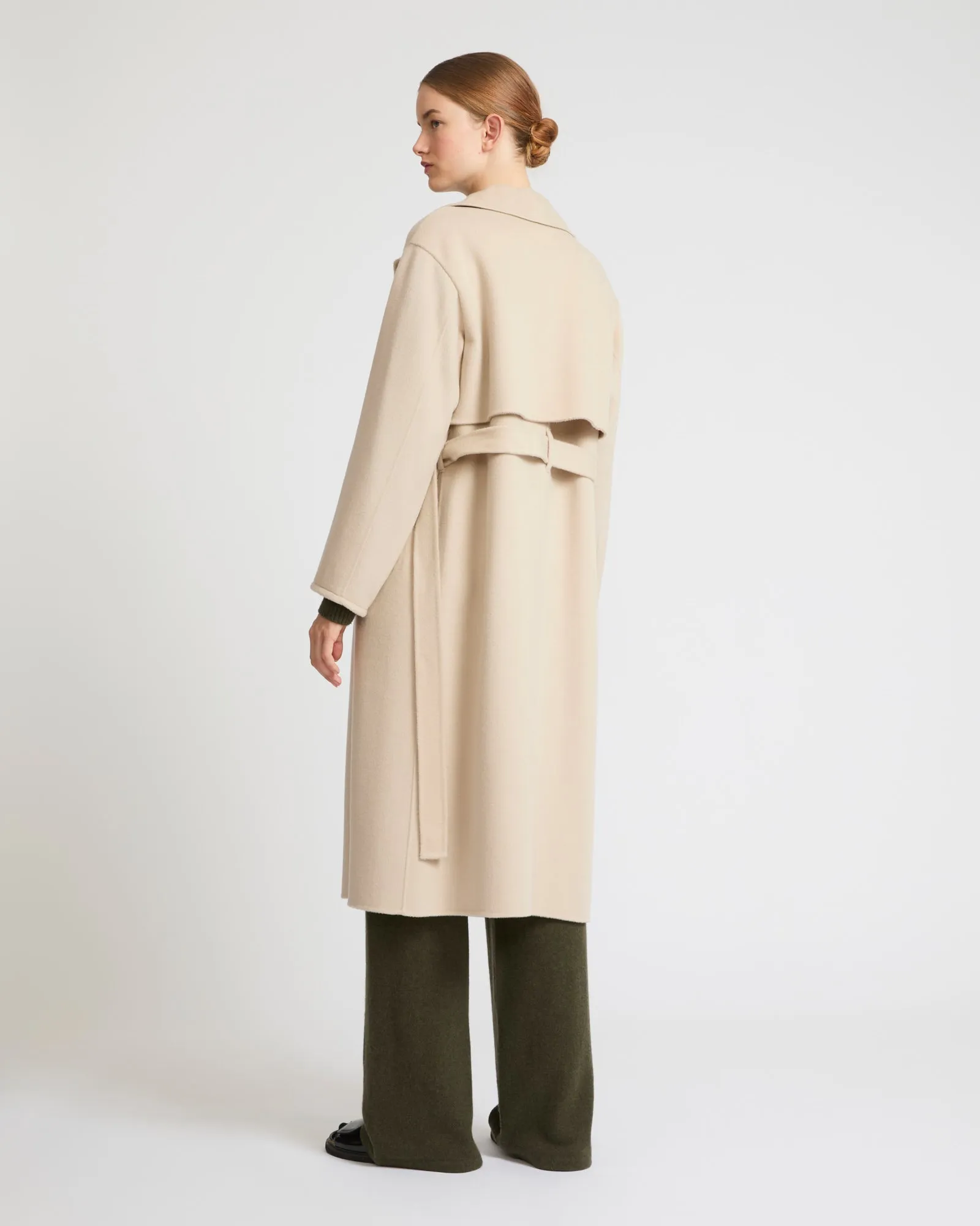 Long cashmere-blend trench coat with removable collar