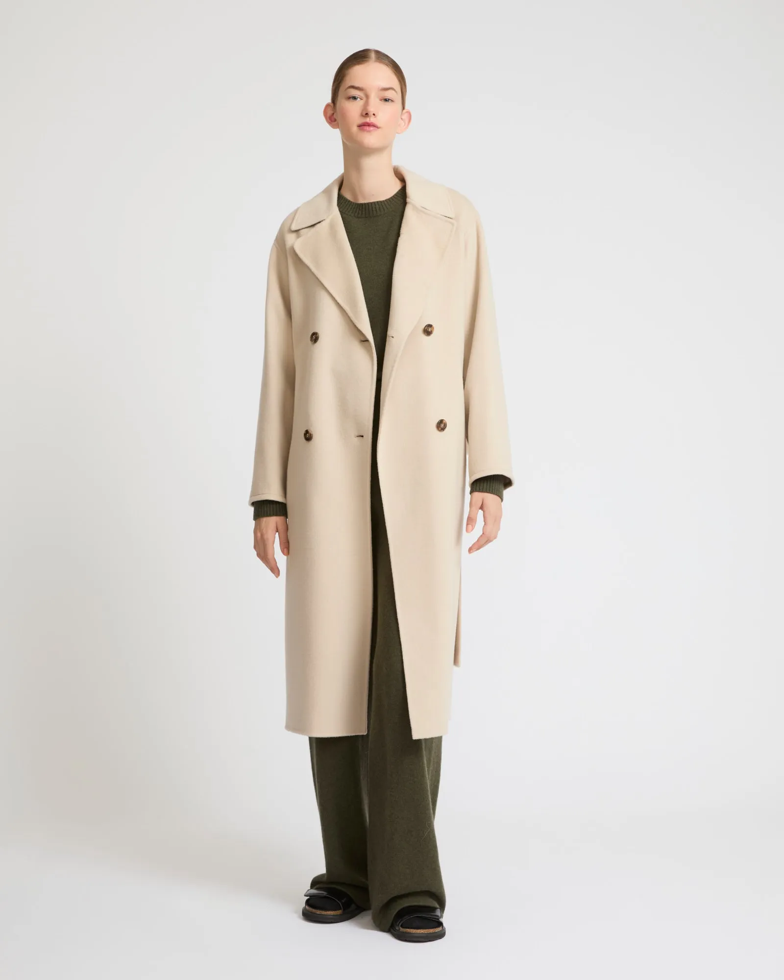 Long cashmere-blend trench coat with removable collar