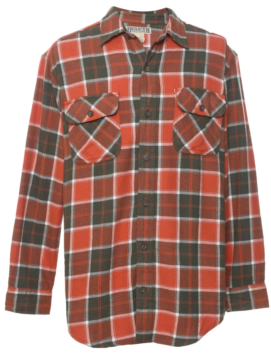 Long Sleeved Red & Brown Checked Shirt - M