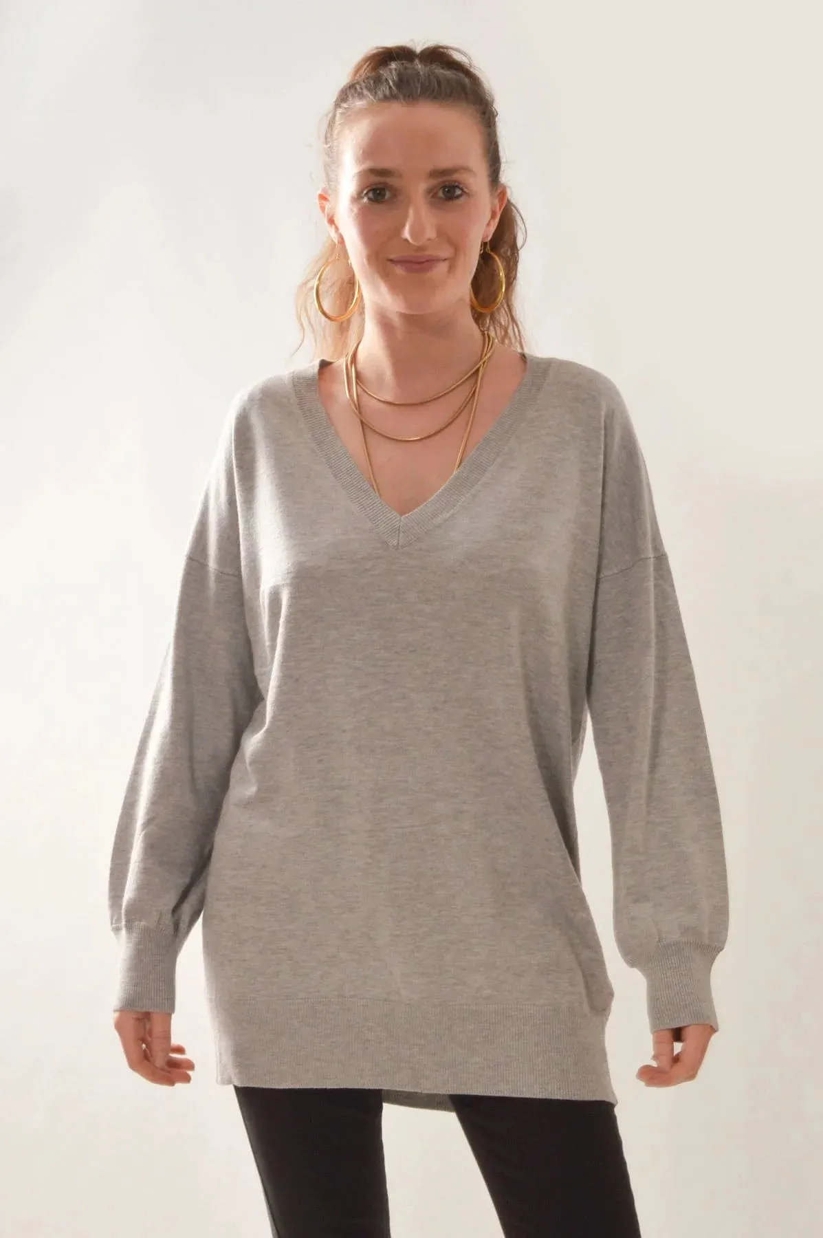 Long V Neck Fine Knit Jumper