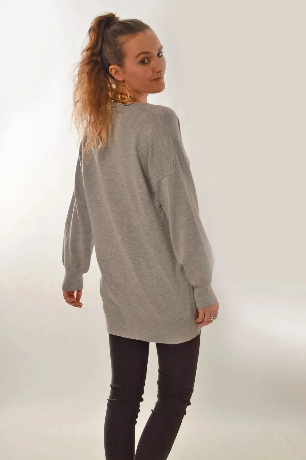 Long V Neck Fine Knit Jumper