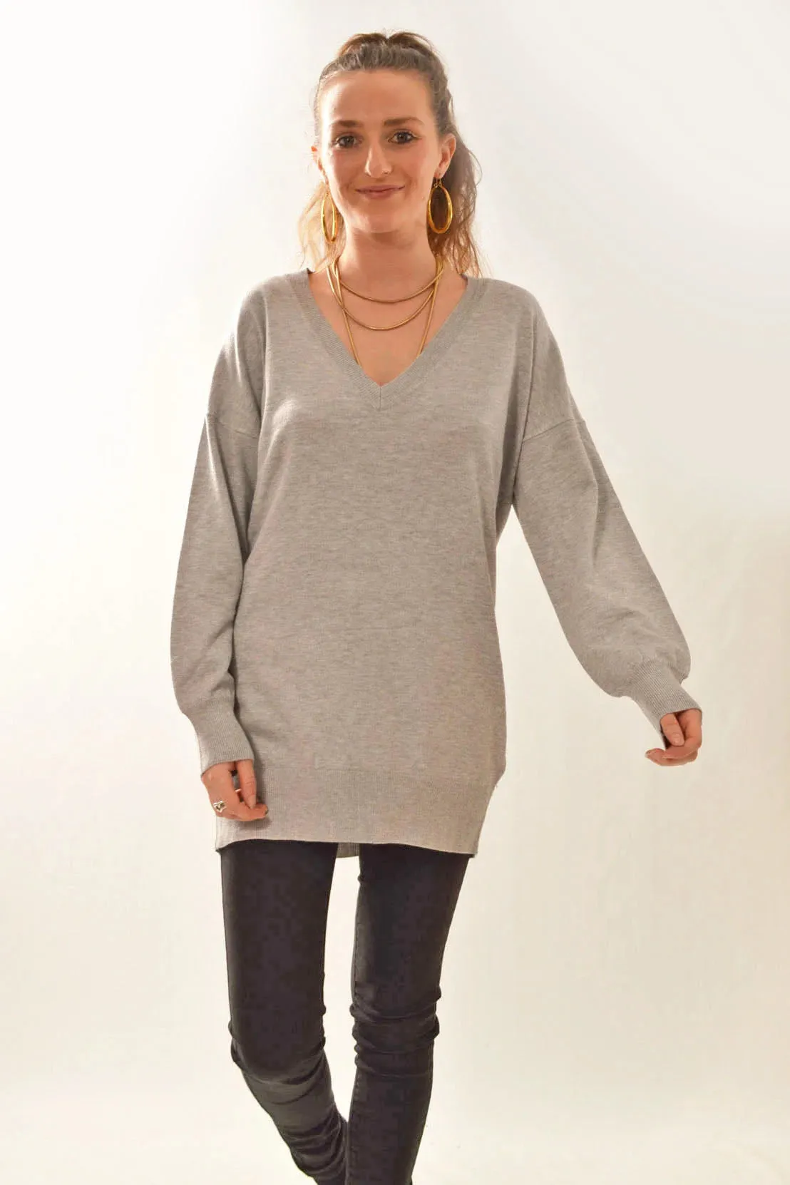 Long V Neck Fine Knit Jumper