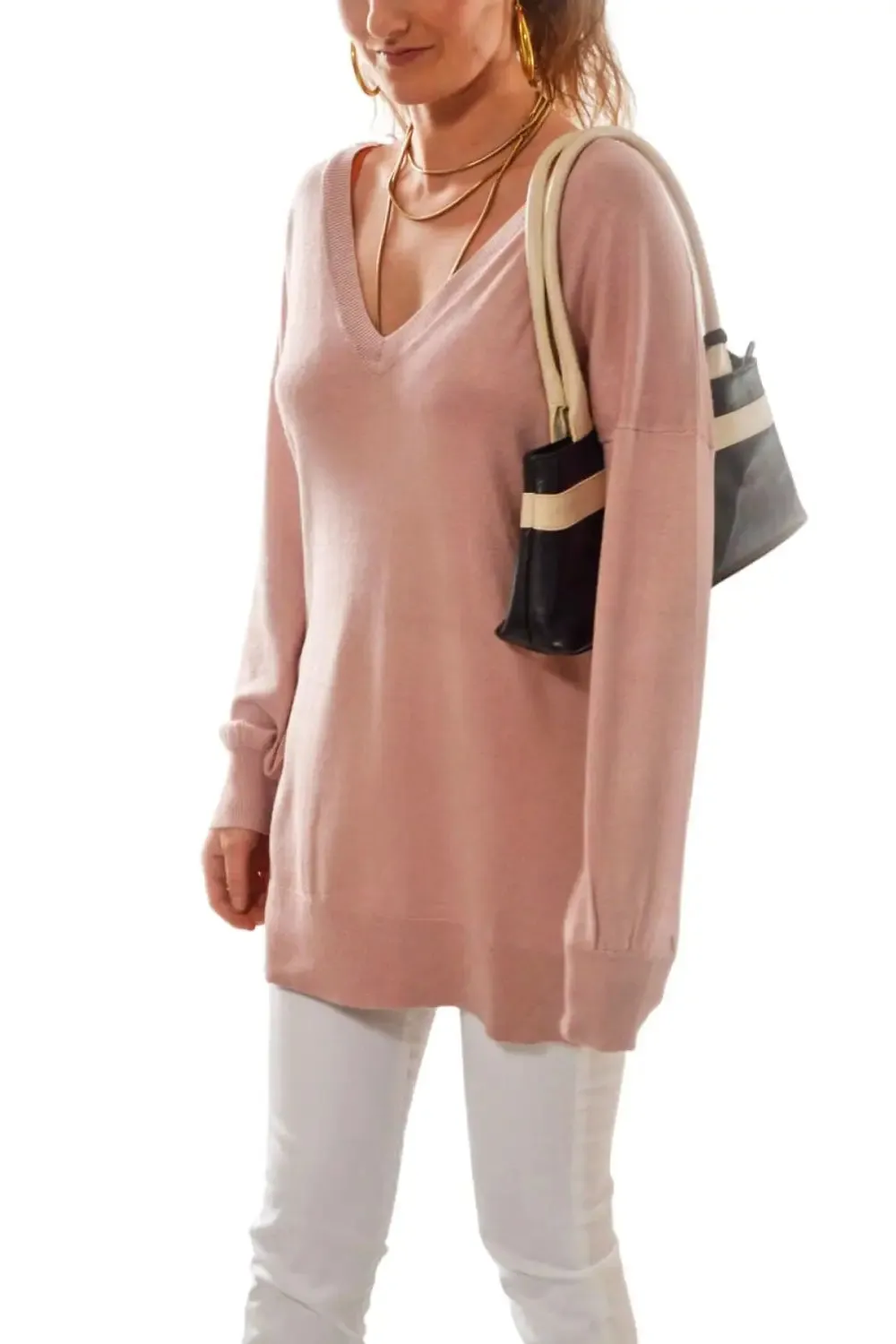 Long V Neck Fine Knit Jumper