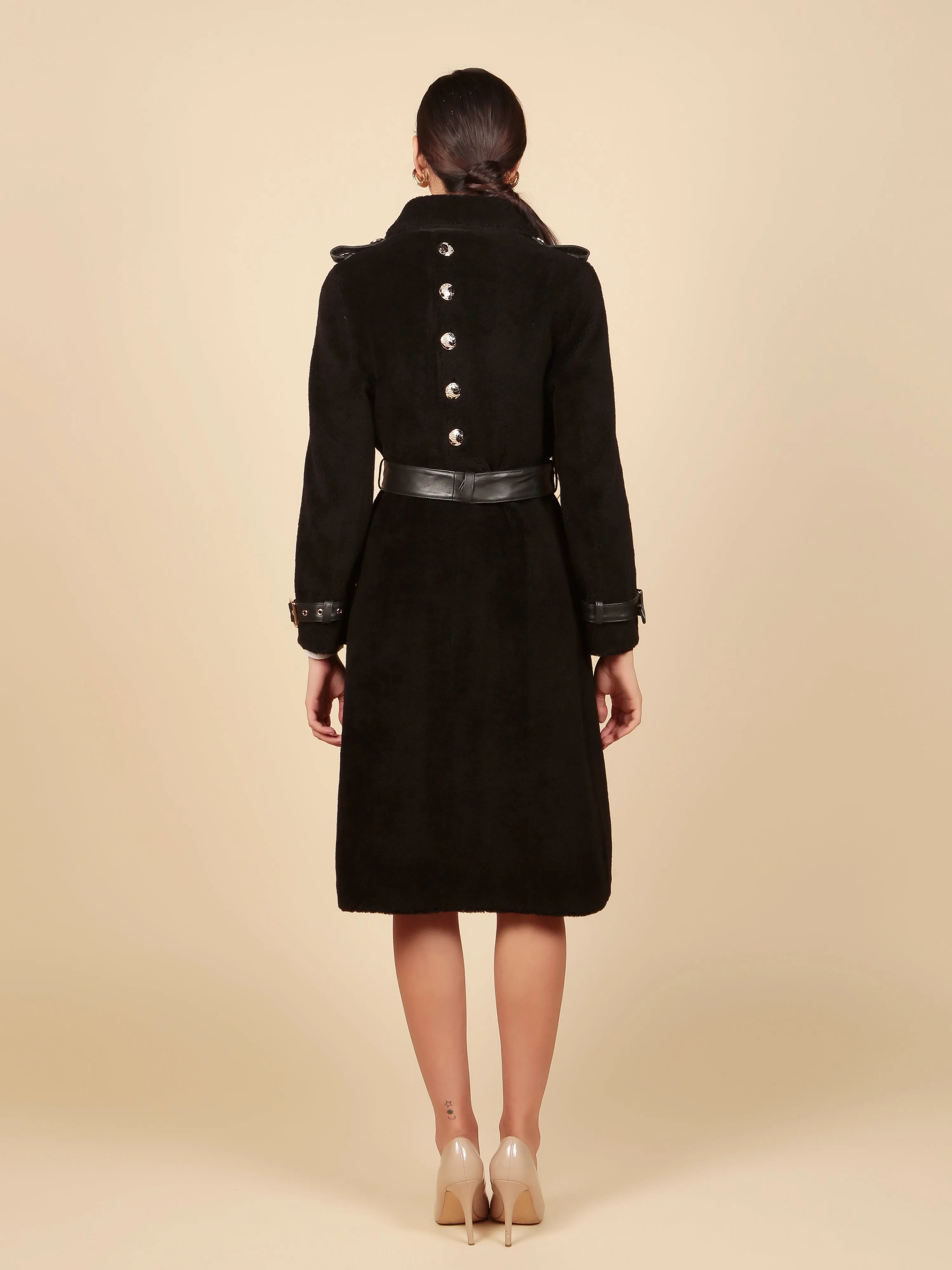 'Loren' Wool Trench Coat in Nero