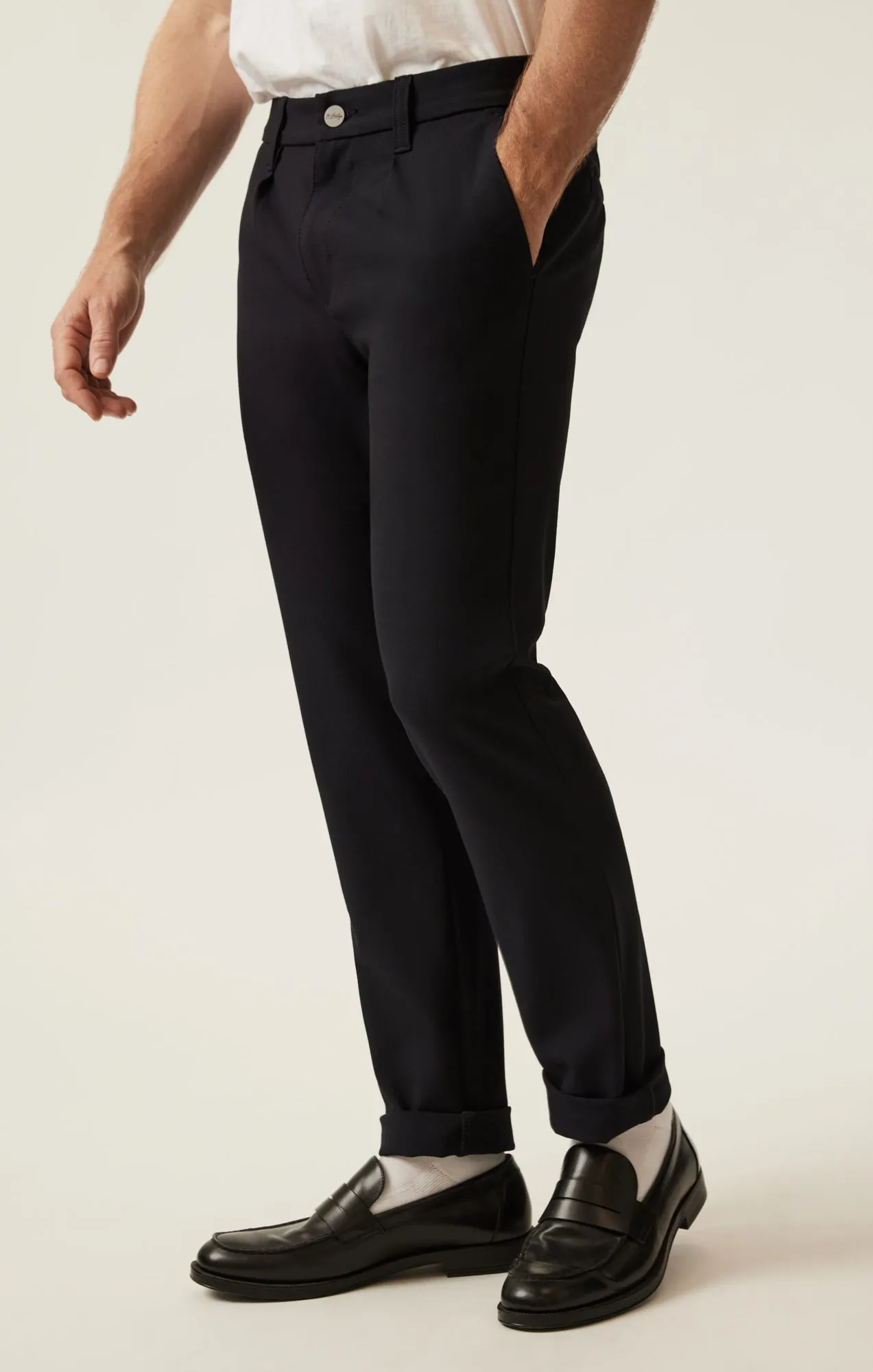 Lucca Pleated Leg Chino Pants In Navy Supreme