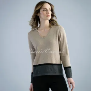 Marble V-neck Sweater – style 6387-166 (Light Camel / Charcoal Grey / Black)