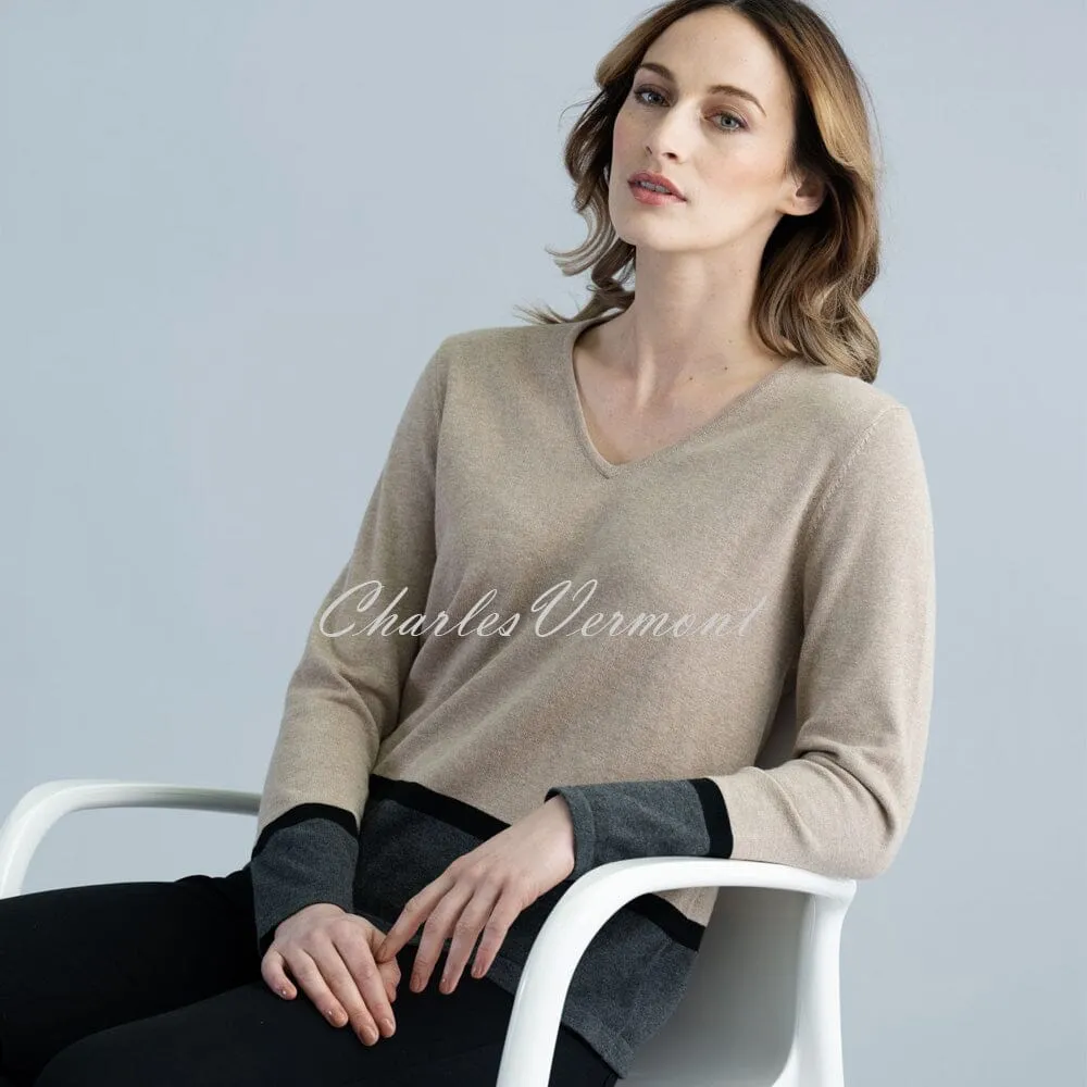 Marble V-neck Sweater – style 6387-166 (Light Camel / Charcoal Grey / Black)