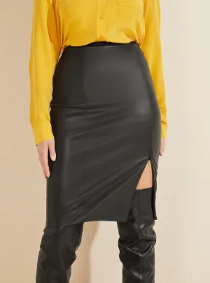 Marciano Black Faux Leather Midi Skirt