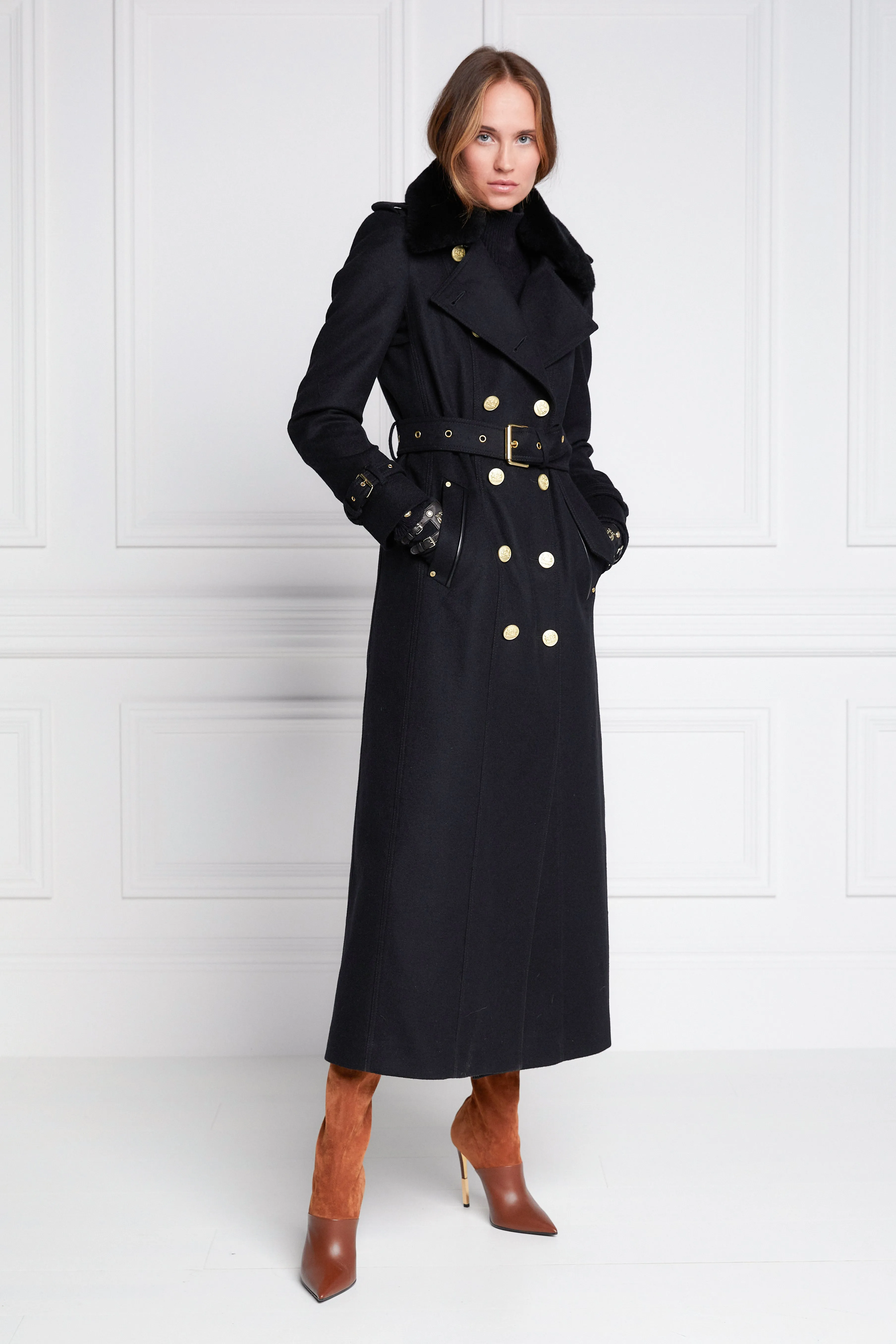 Marlborough Shearling Trench Coat (Soft Black)