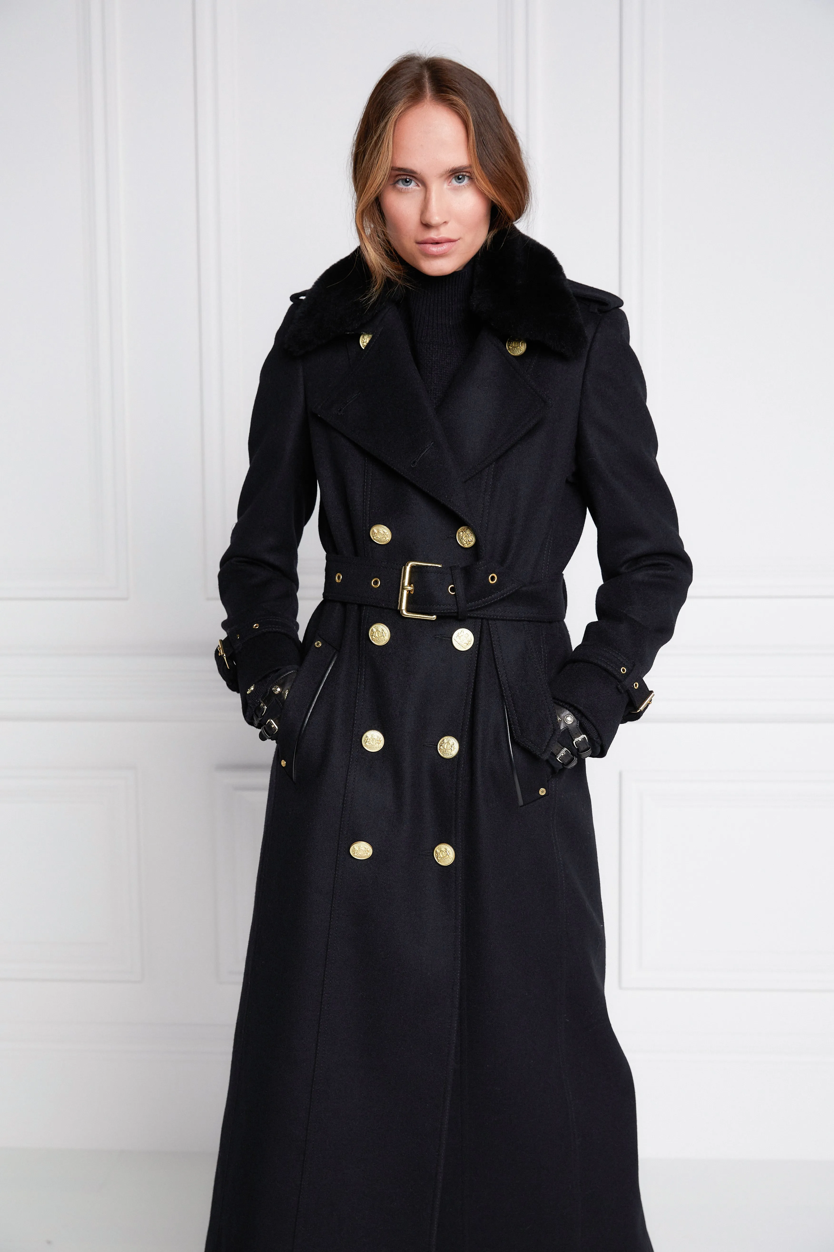 Marlborough Shearling Trench Coat (Soft Black)