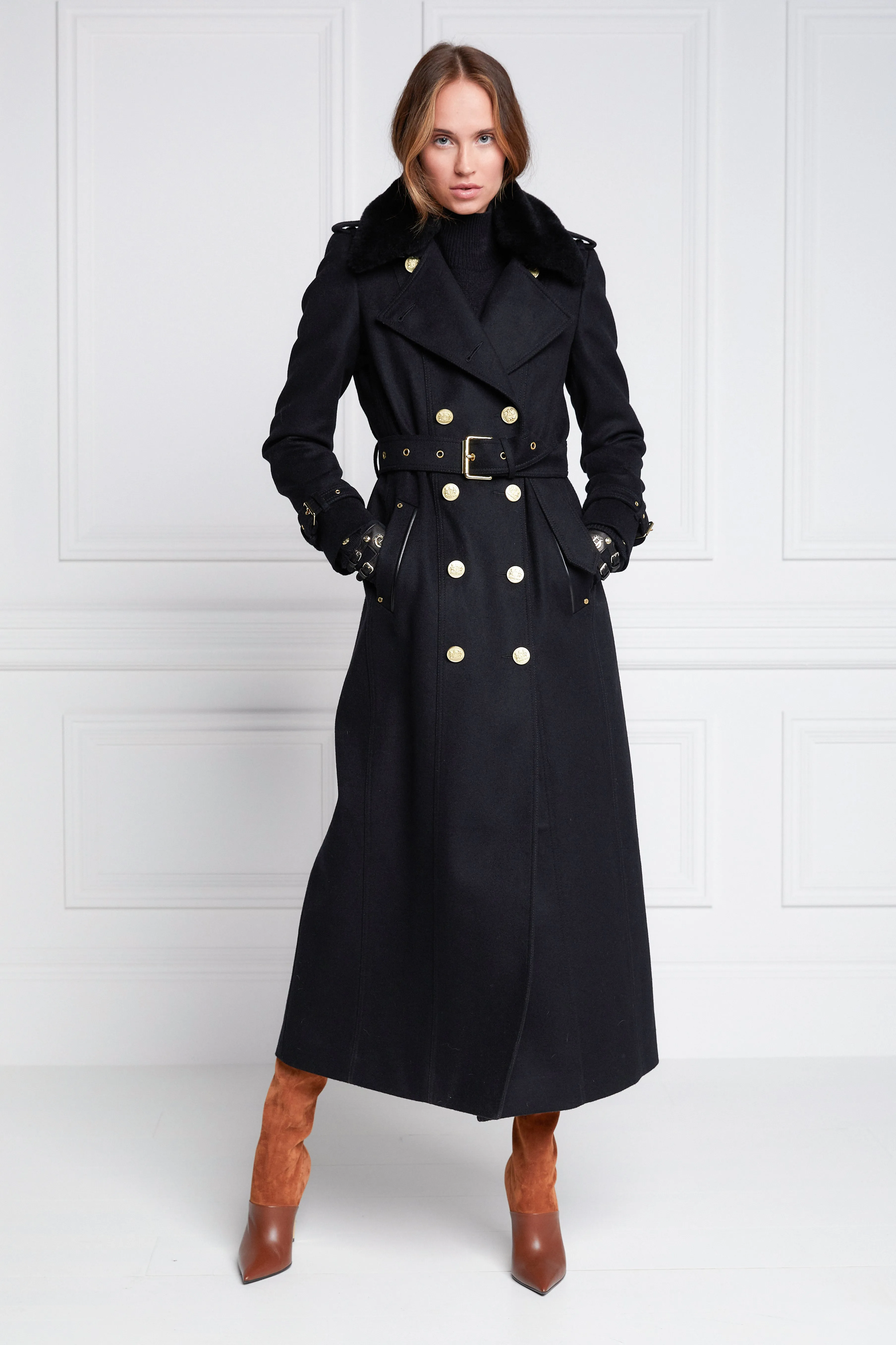 Marlborough Shearling Trench Coat (Soft Black)