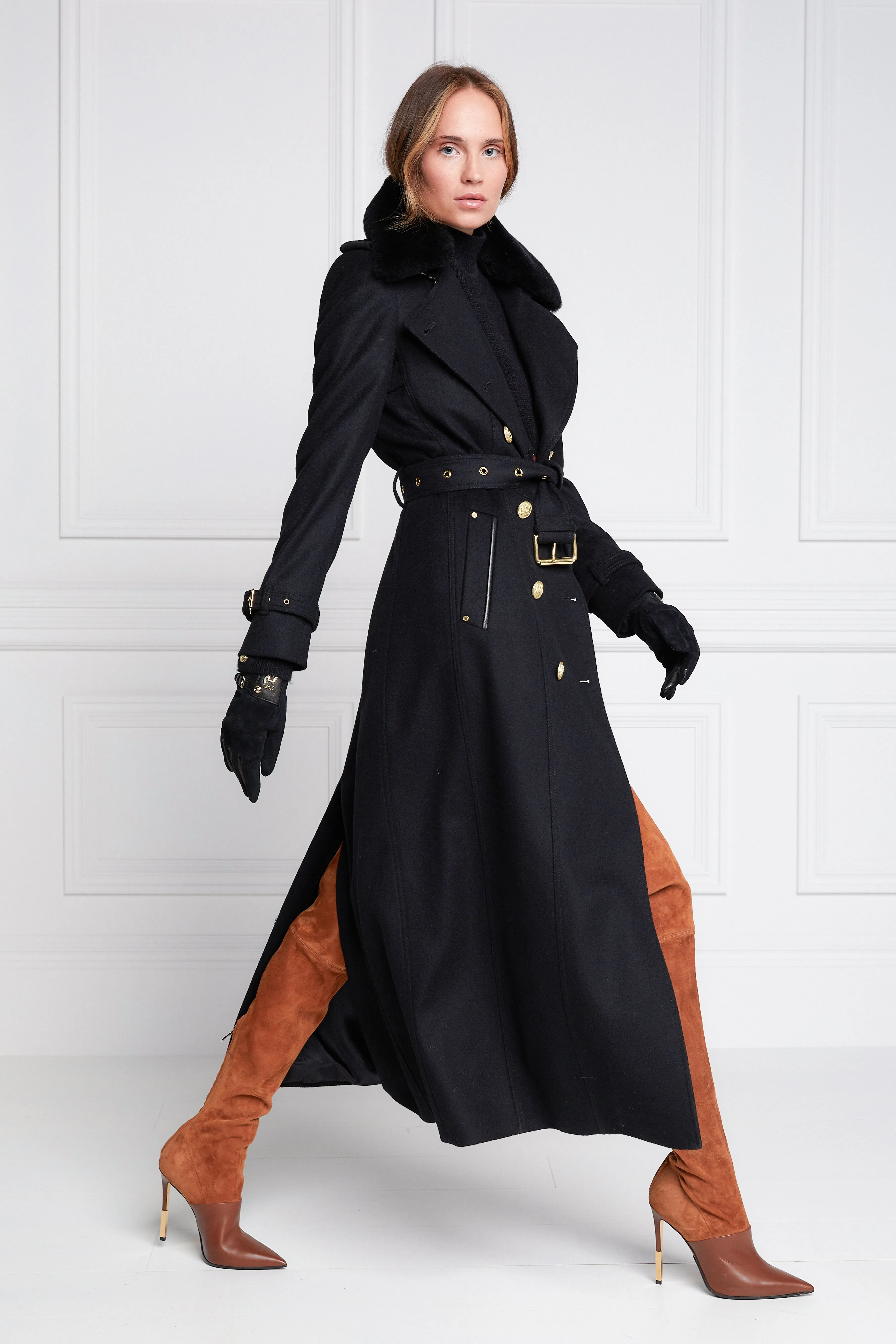 Marlborough Shearling Trench Coat (Soft Black)