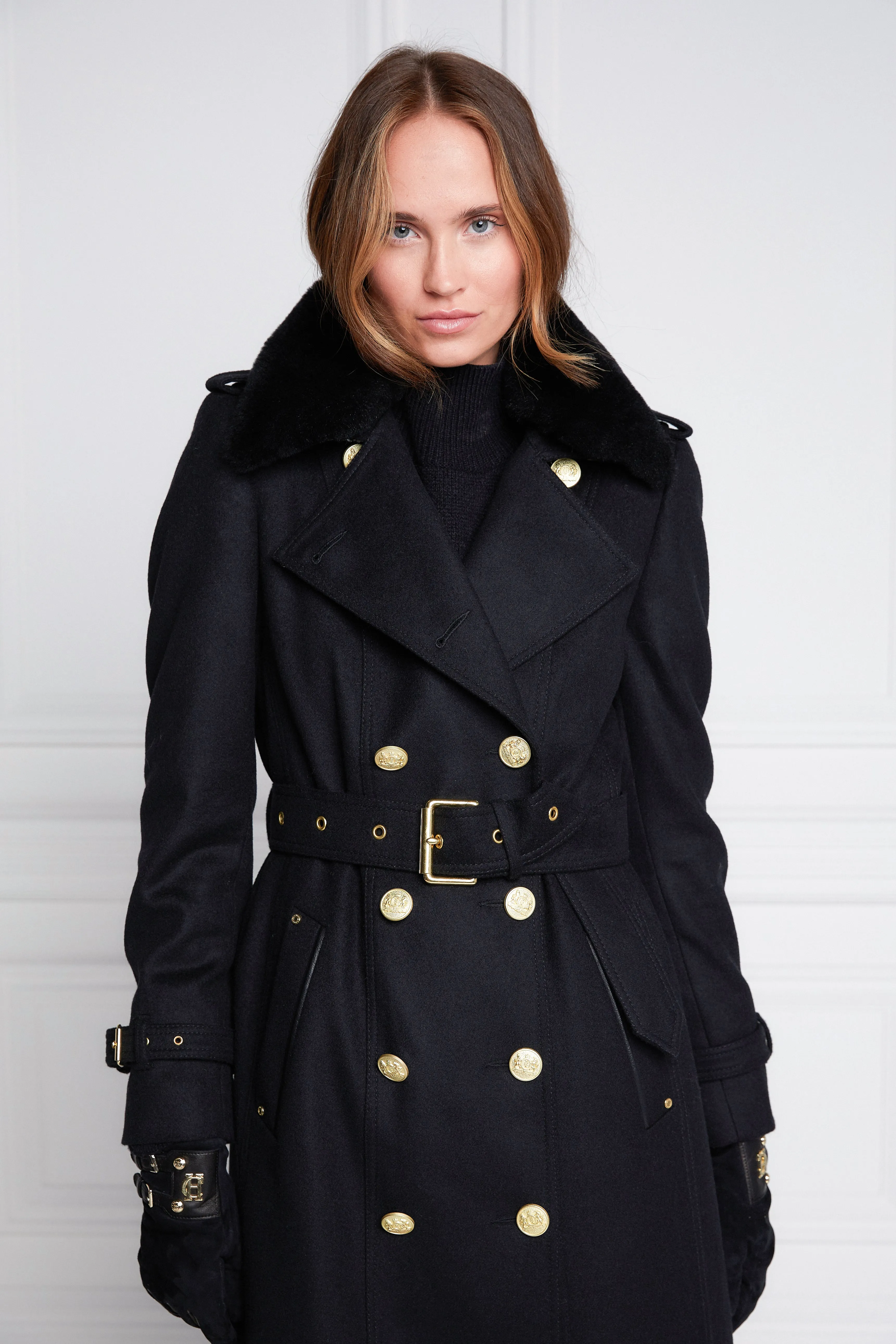 Marlborough Shearling Trench Coat (Soft Black)