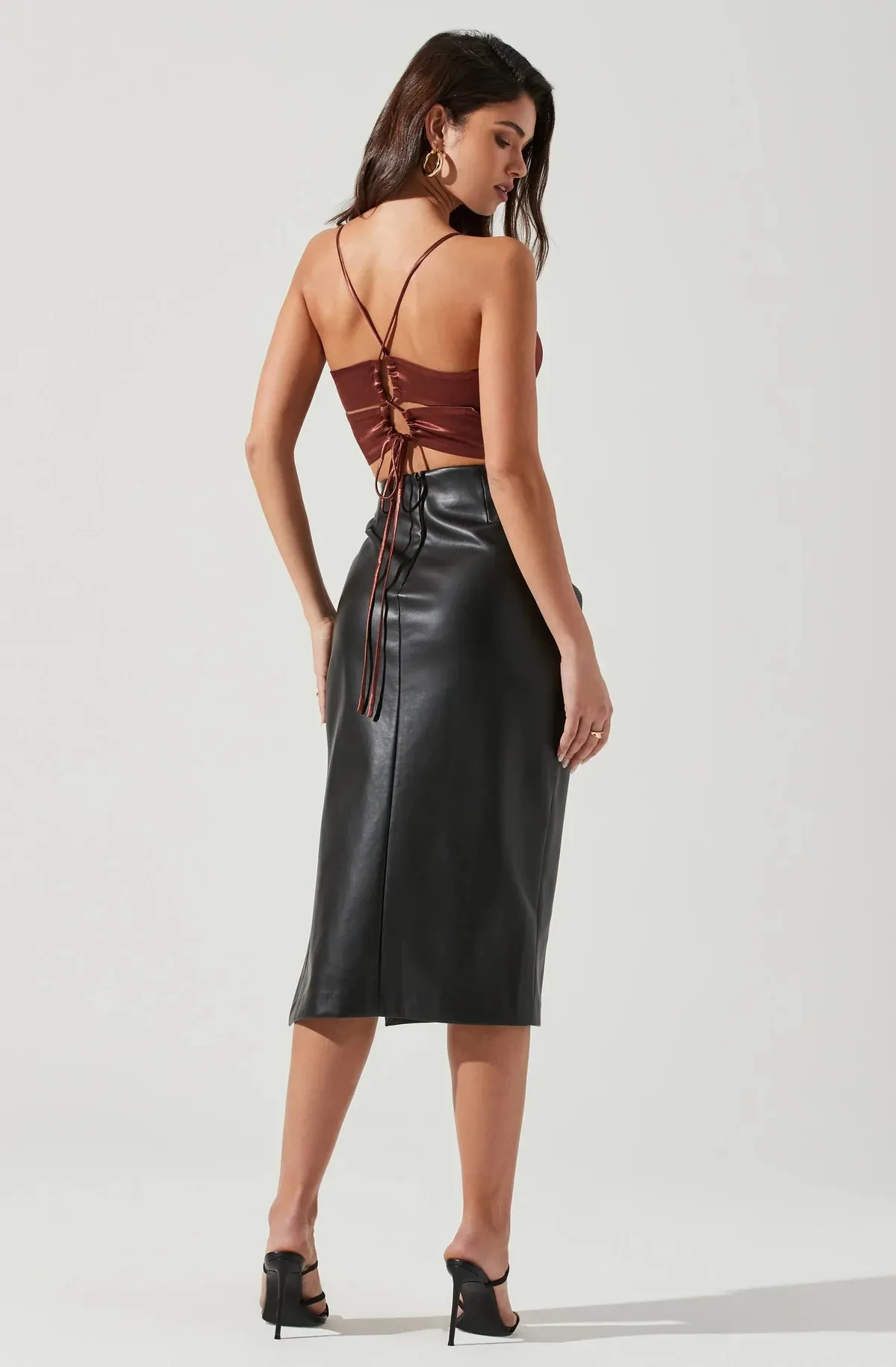 MELODY FAUX LEATHER MIDI SKIRT