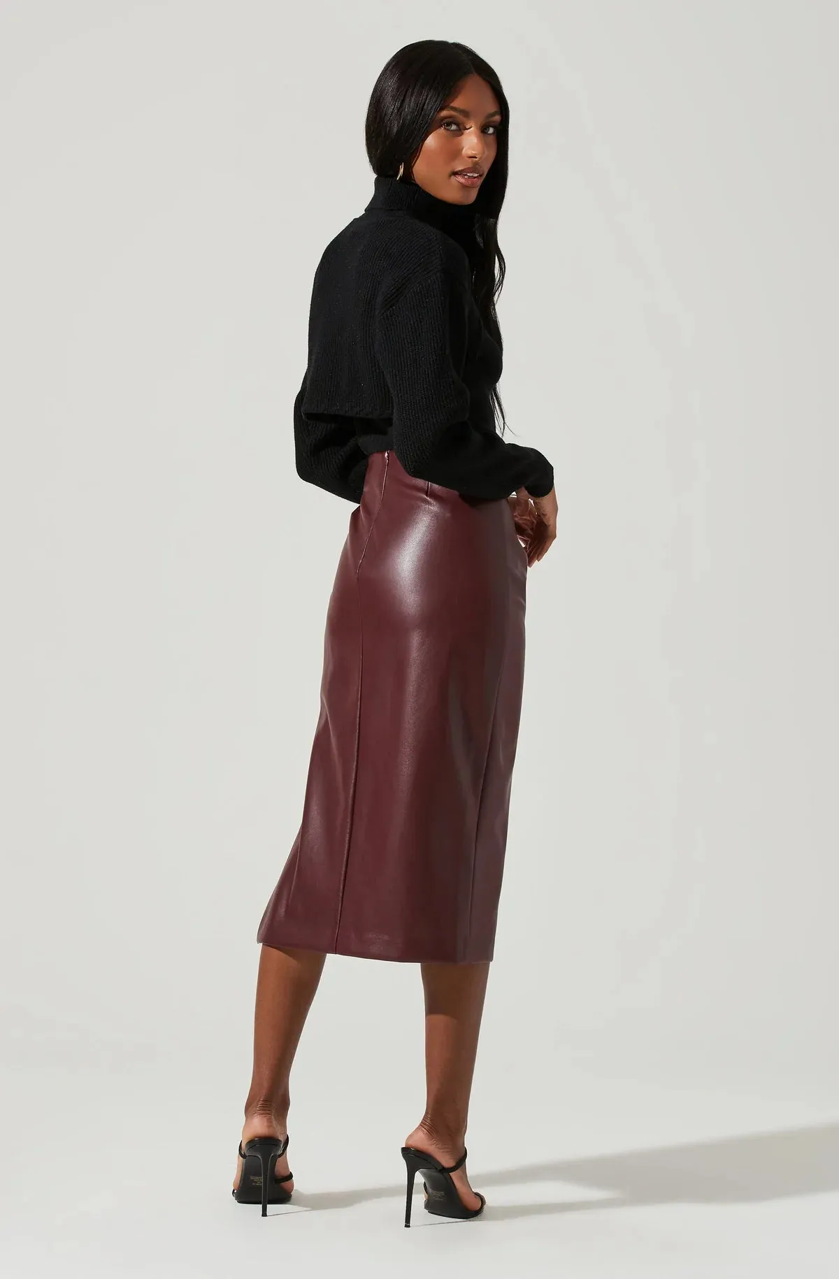 MELODY FAUX LEATHER MIDI SKIRT