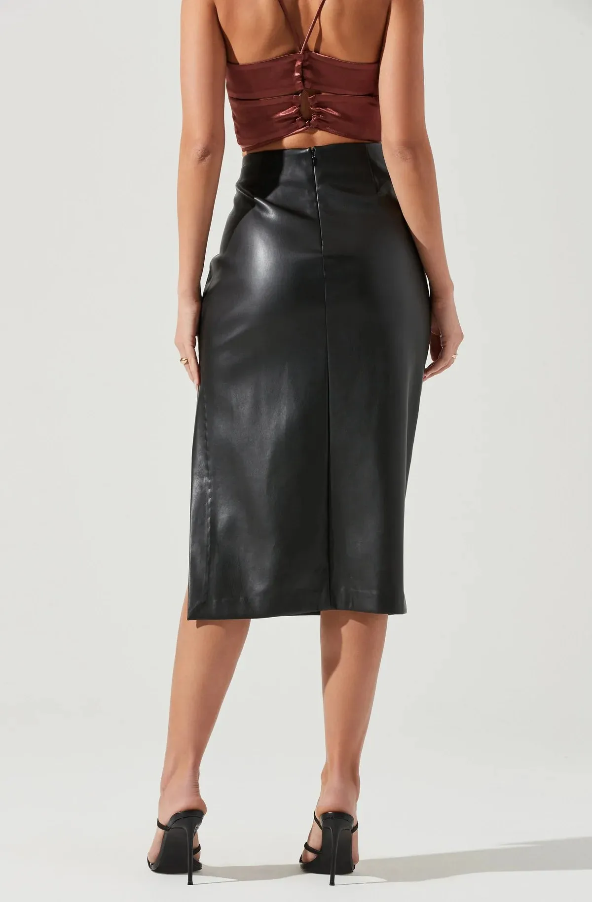 MELODY FAUX LEATHER MIDI SKIRT