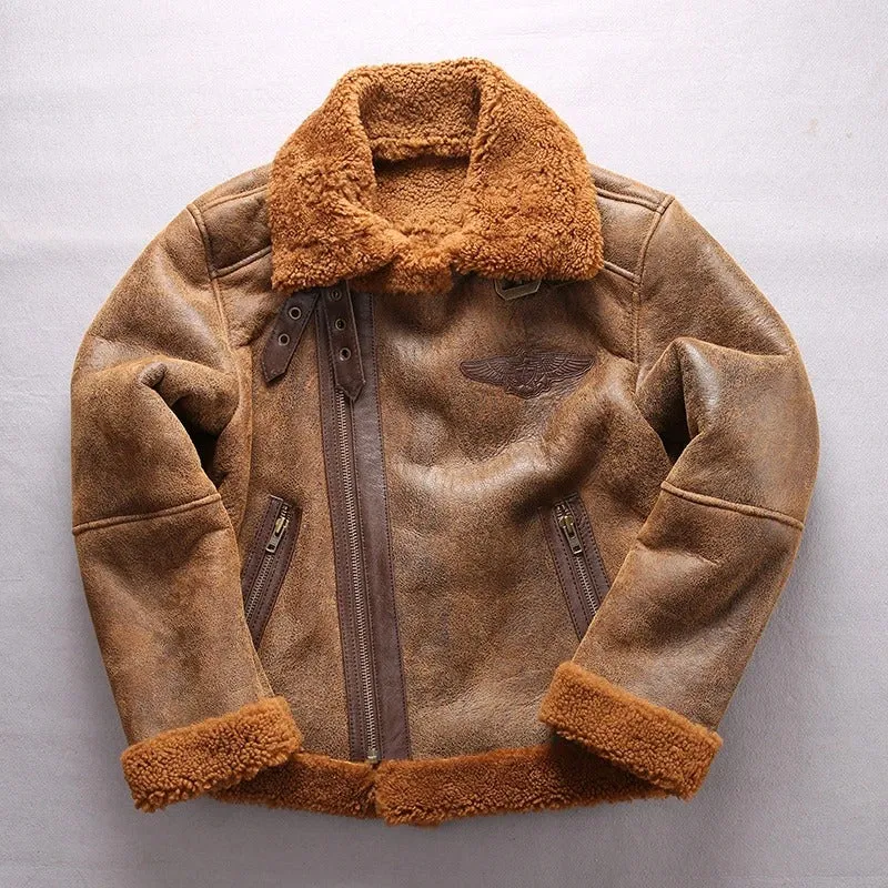 Men's B3 Sheepskin Shearling Bomber Military Fur Jacket