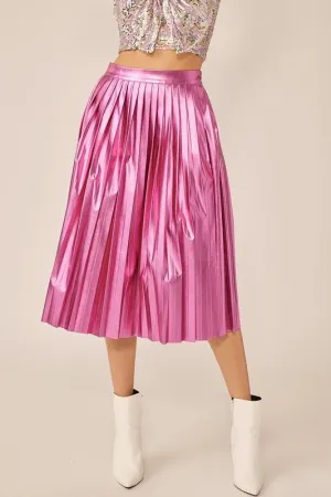 Metallic Faux Leather Midi Skirt