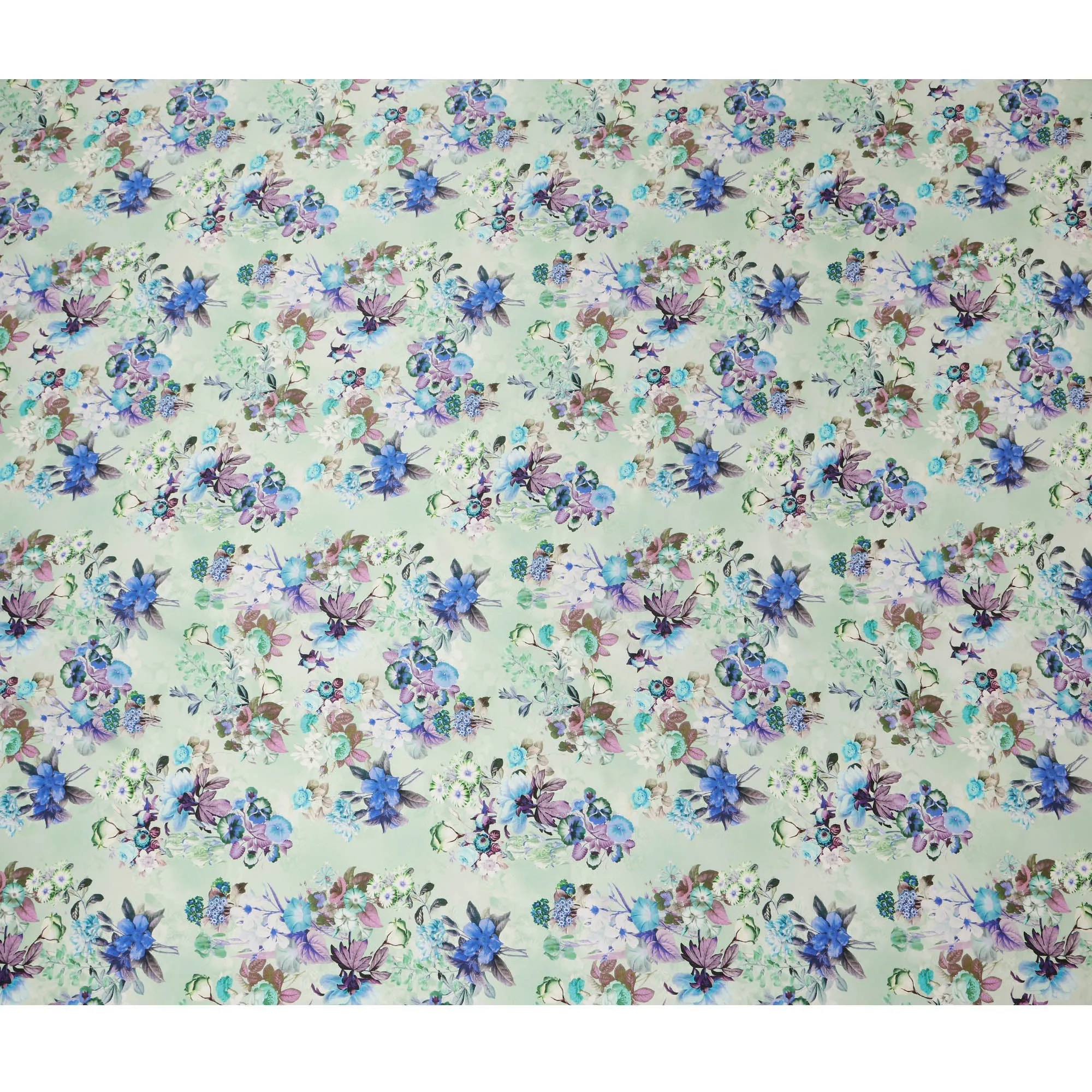 Mint Green Floral Pure Silk Satin Fabric - 140 cm Width, Made in Italy-D20725