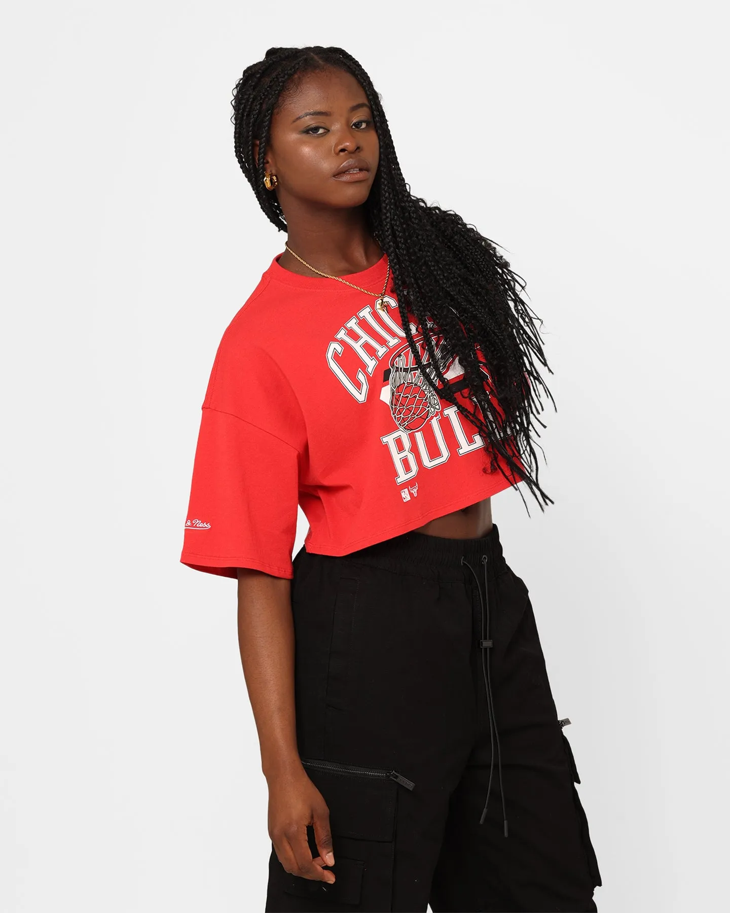 Mitchell & Ness Women's Chicago Bulls Dunk Arch Cut Off Crop T-Shirt Red