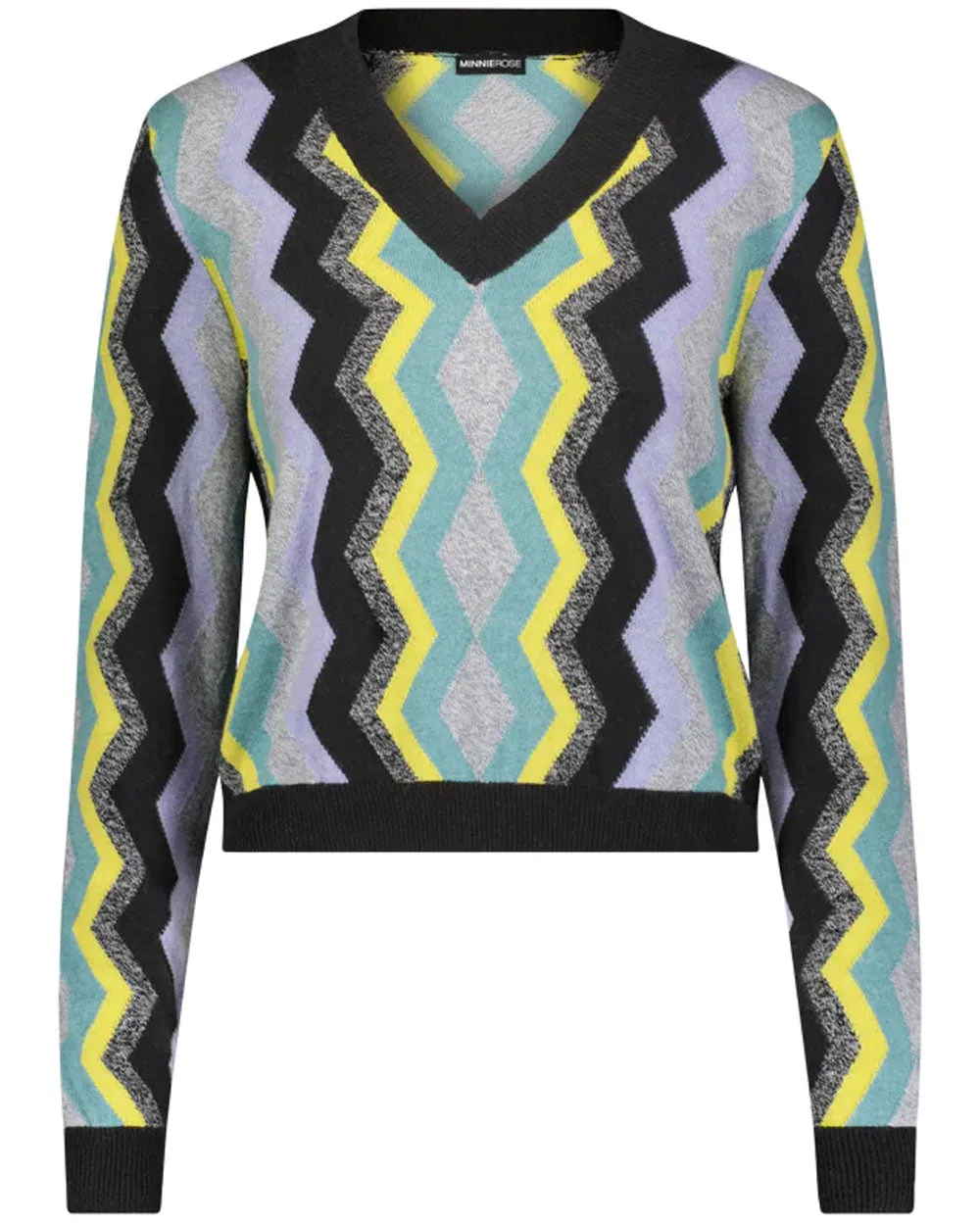 Multicolor Chevron V Neck Cashmere Sweater