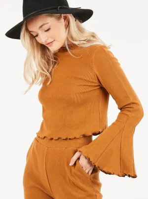 Mustard Bell Sleeve Crop Top - LAST ONE