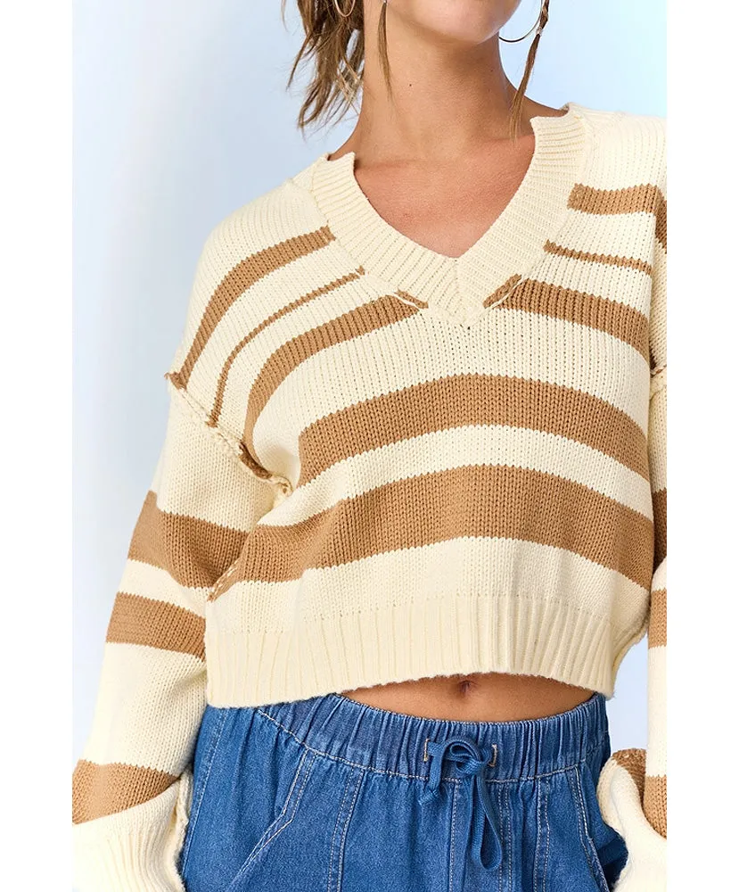 Nancy V-Neck Stripe Sweater Top