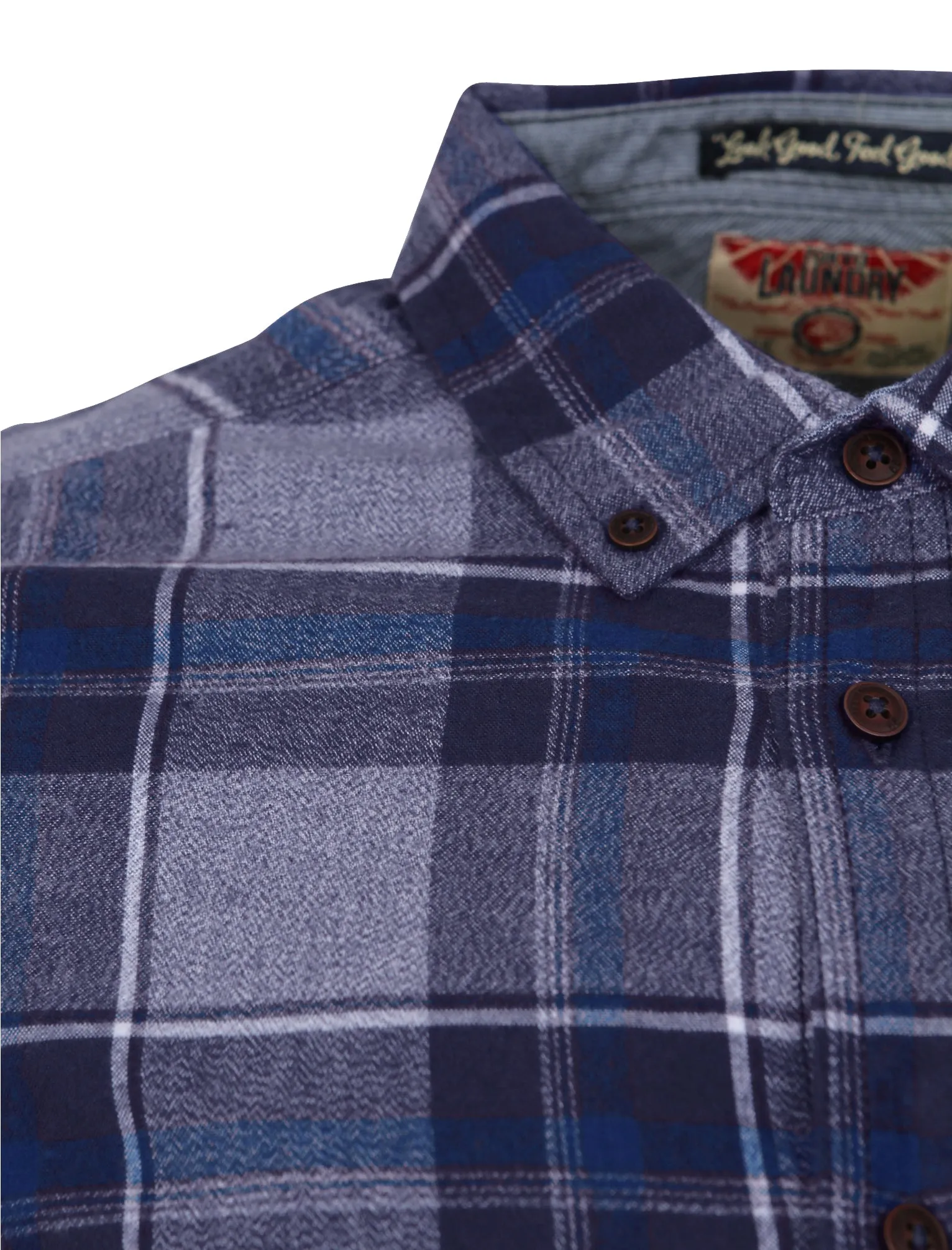 Napoli Brushed Flannel Checked Shirt in Estate Blue - Tokyo Laundry