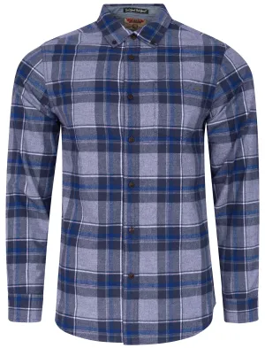 Napoli Brushed Flannel Checked Shirt in Estate Blue - Tokyo Laundry