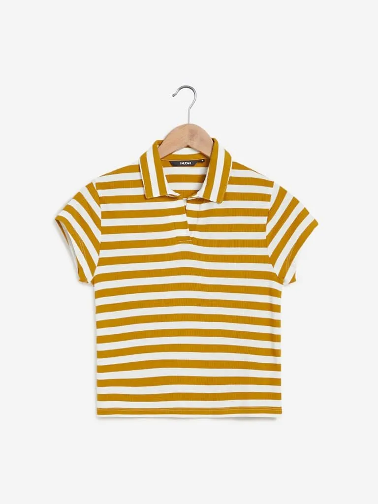 Nuon Mustard Striped Crop Polo T-Shirt