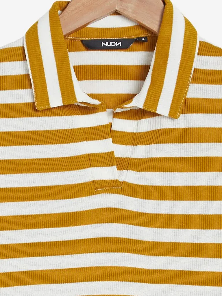 Nuon Mustard Striped Crop Polo T-Shirt