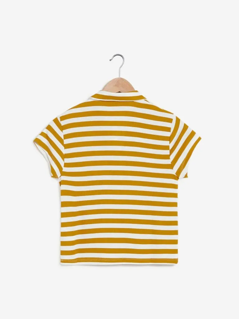 Nuon Mustard Striped Crop Polo T-Shirt