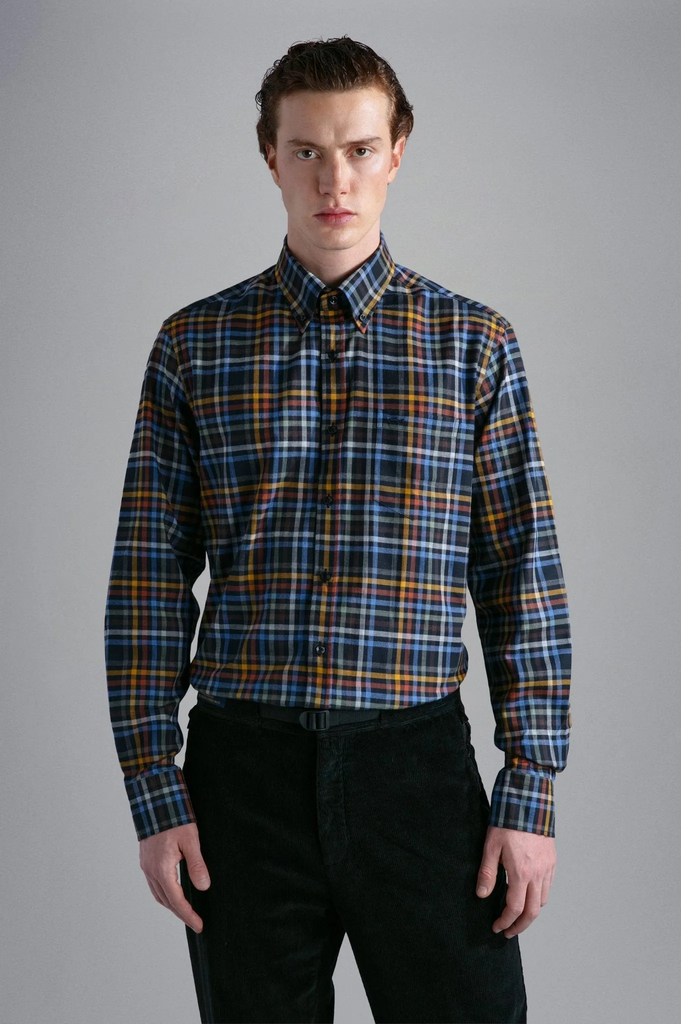 PAUL&SHARK X Long Sleeve Flannel Tartan Shirt BLACK/GREY/RED/BLUE