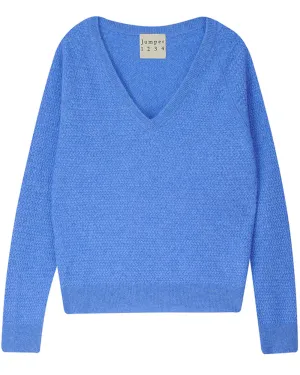 Periwinkle Moss Stitch V Neck Sweater