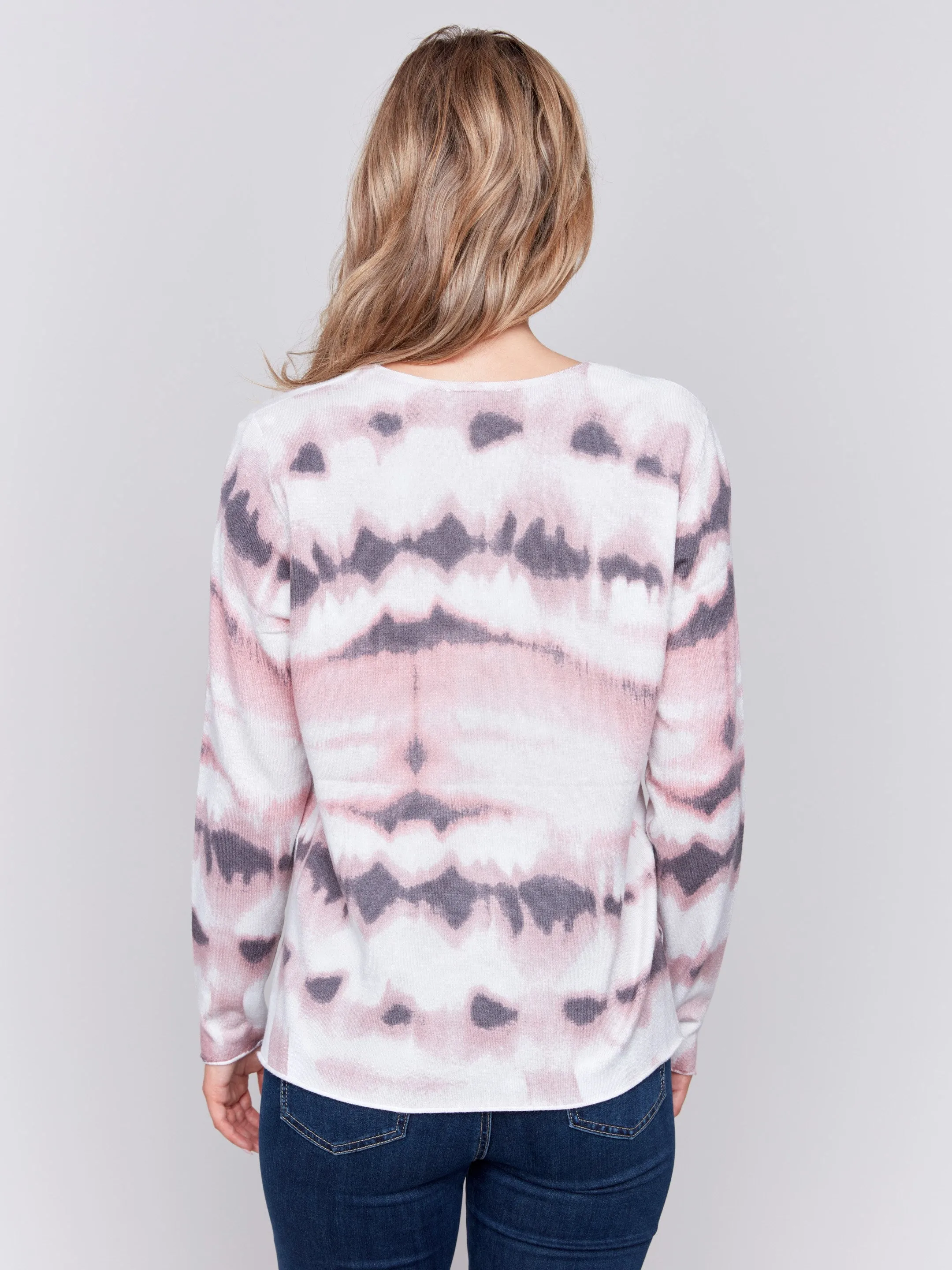 Printed V-Neck Sweater - Woodrose