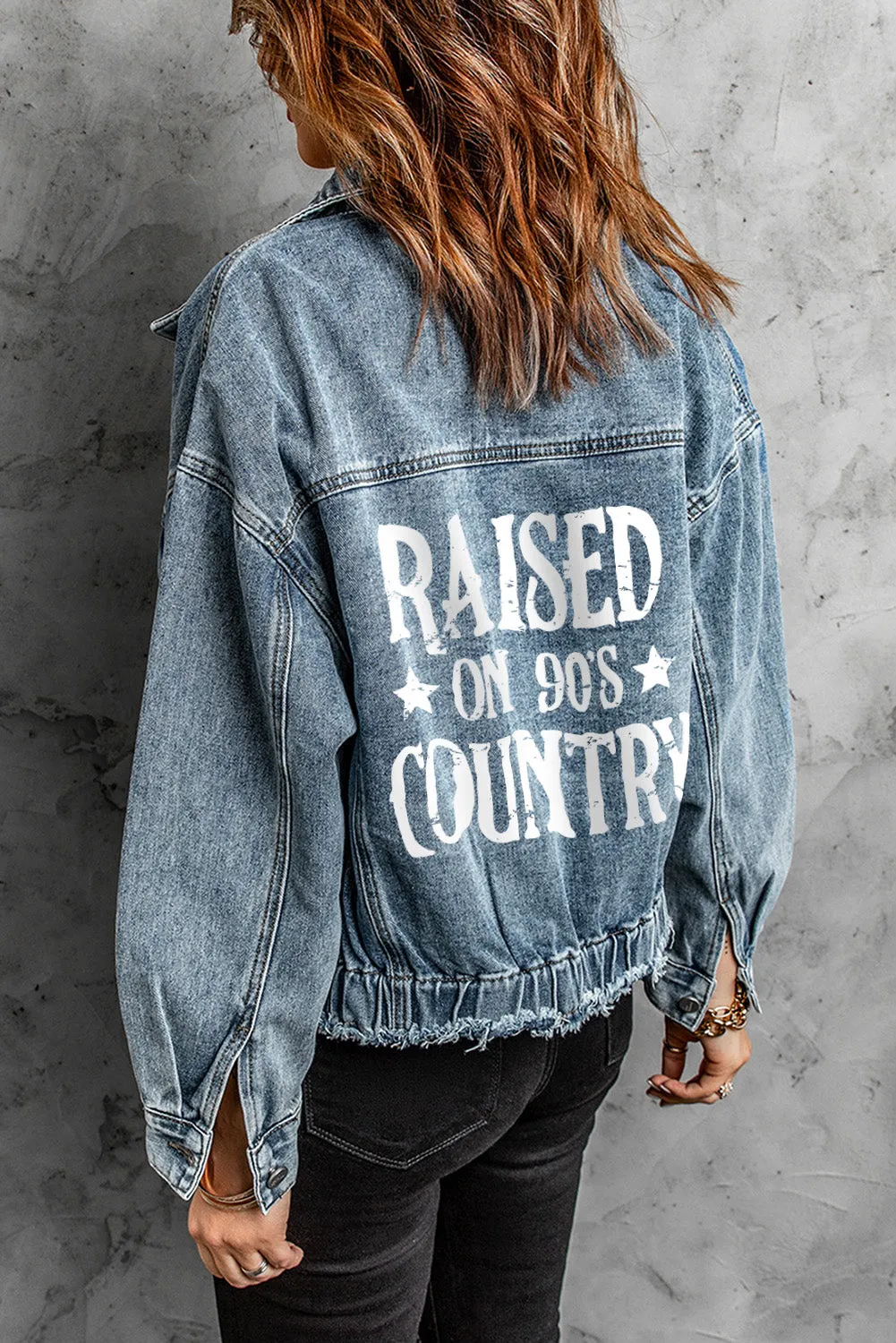 Raised On 90's Country Distressed Denim Jacket