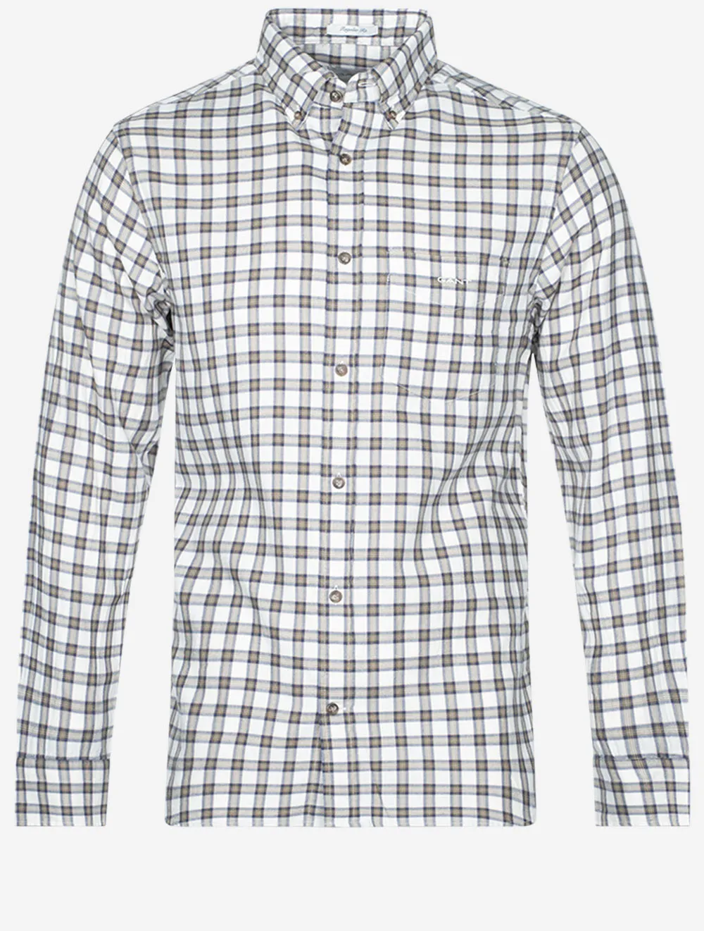 Regular Micro Tartan Flannel Shirt Cream