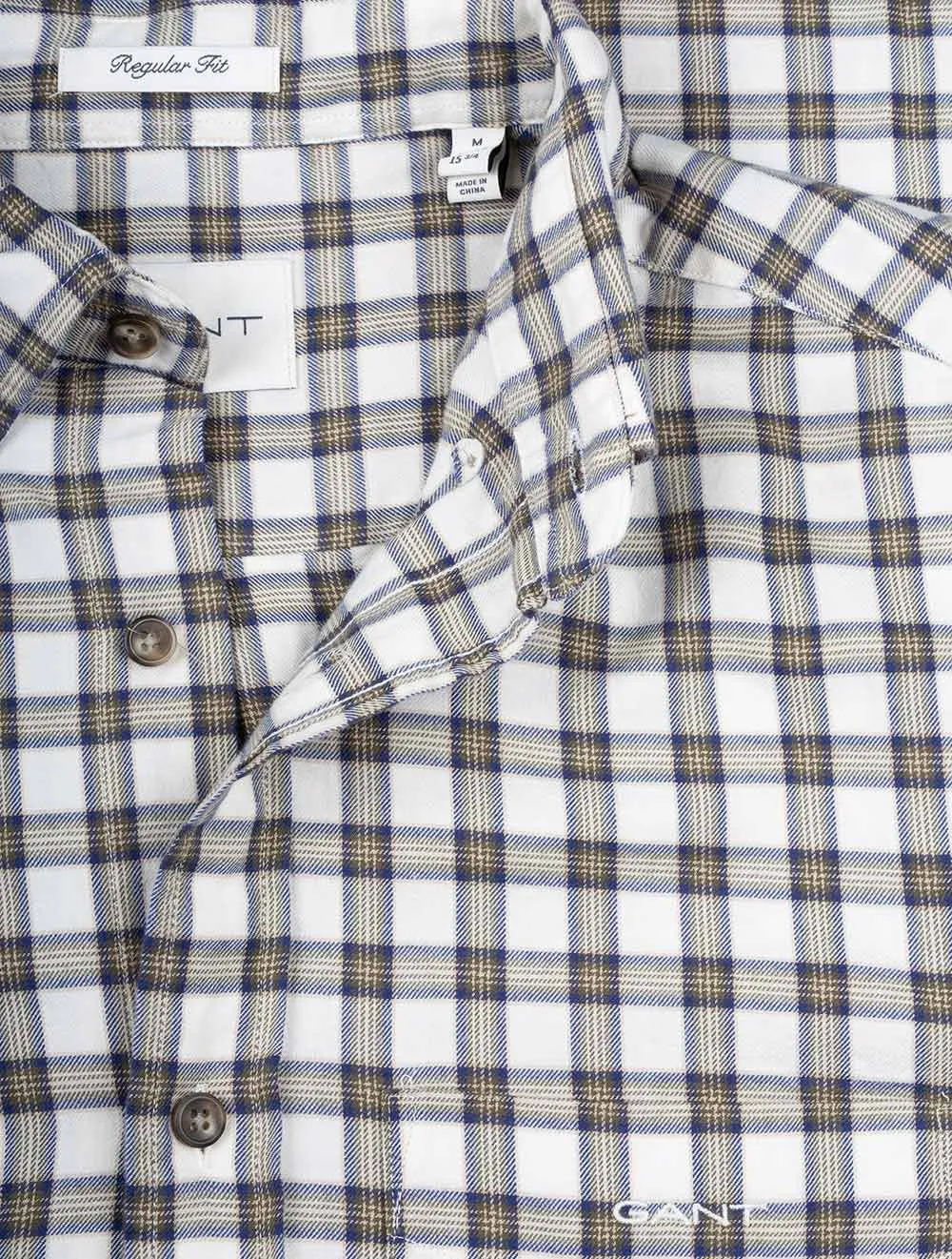 Regular Micro Tartan Flannel Shirt Cream