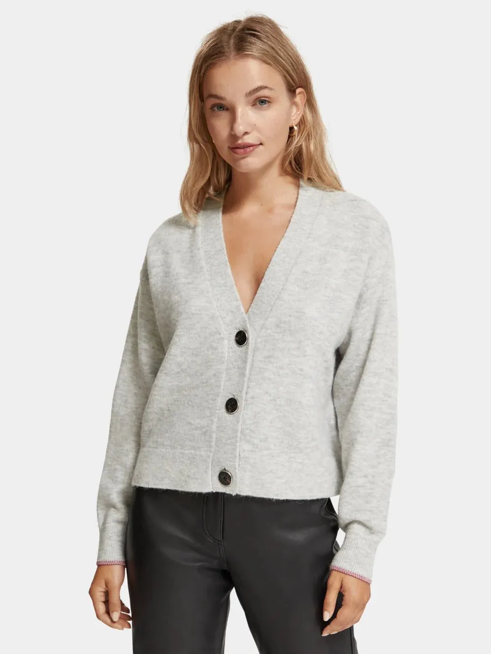 Relaxed Fit Fuzzy Cardi | Light Grey Melange