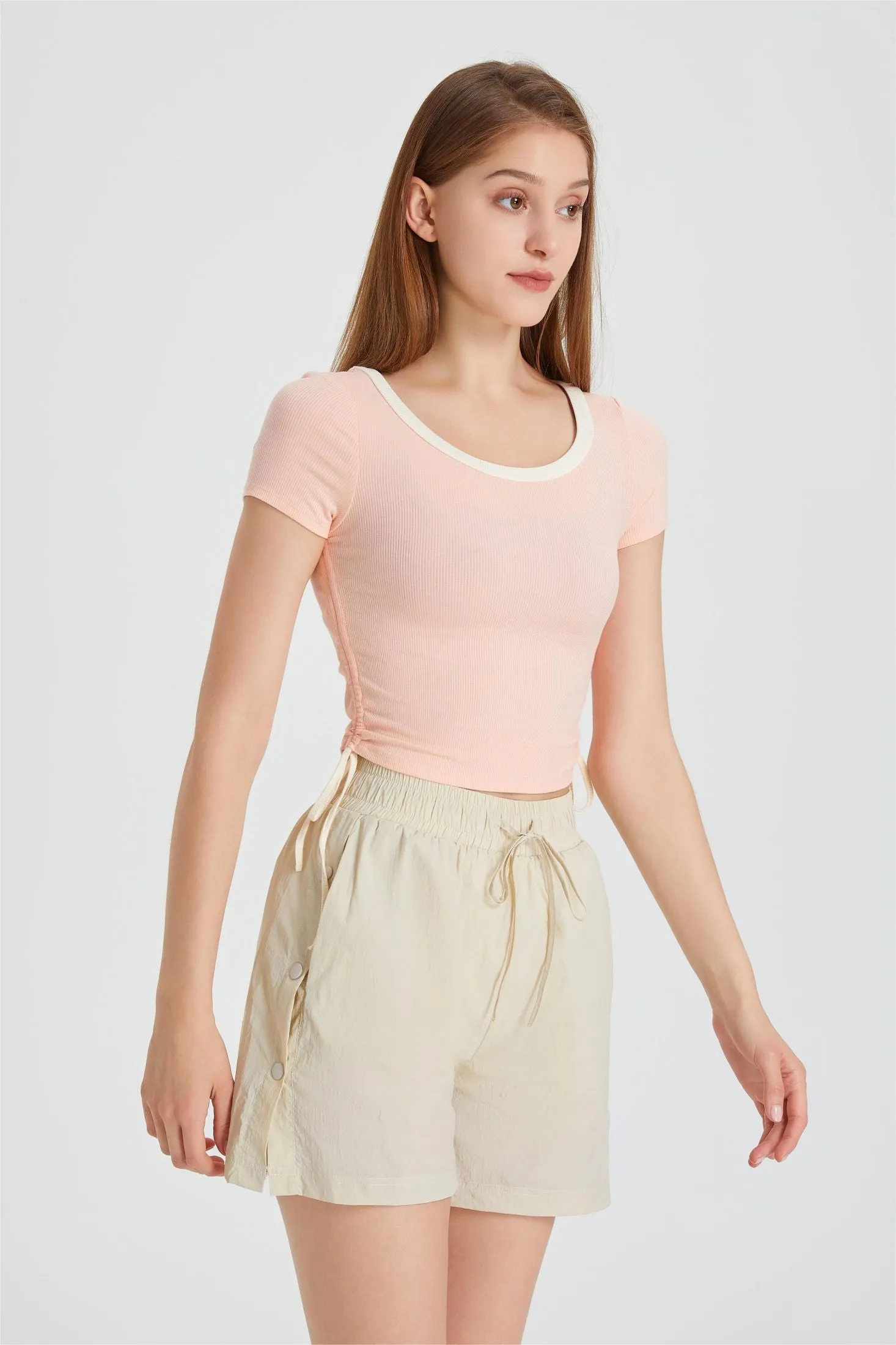 Ribbed Contrast Trim Crop T-Shirt