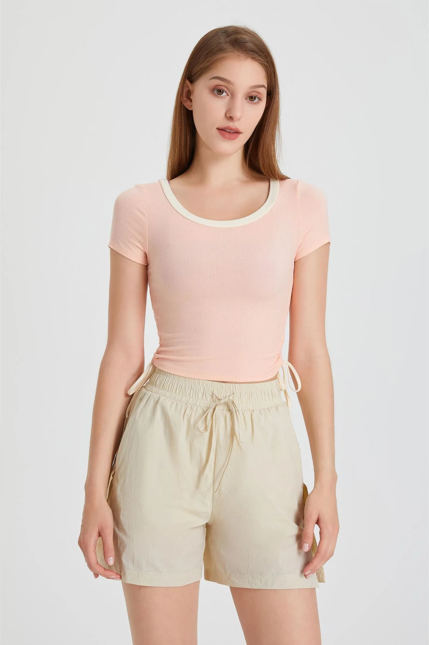 Ribbed Contrast Trim Crop T-Shirt