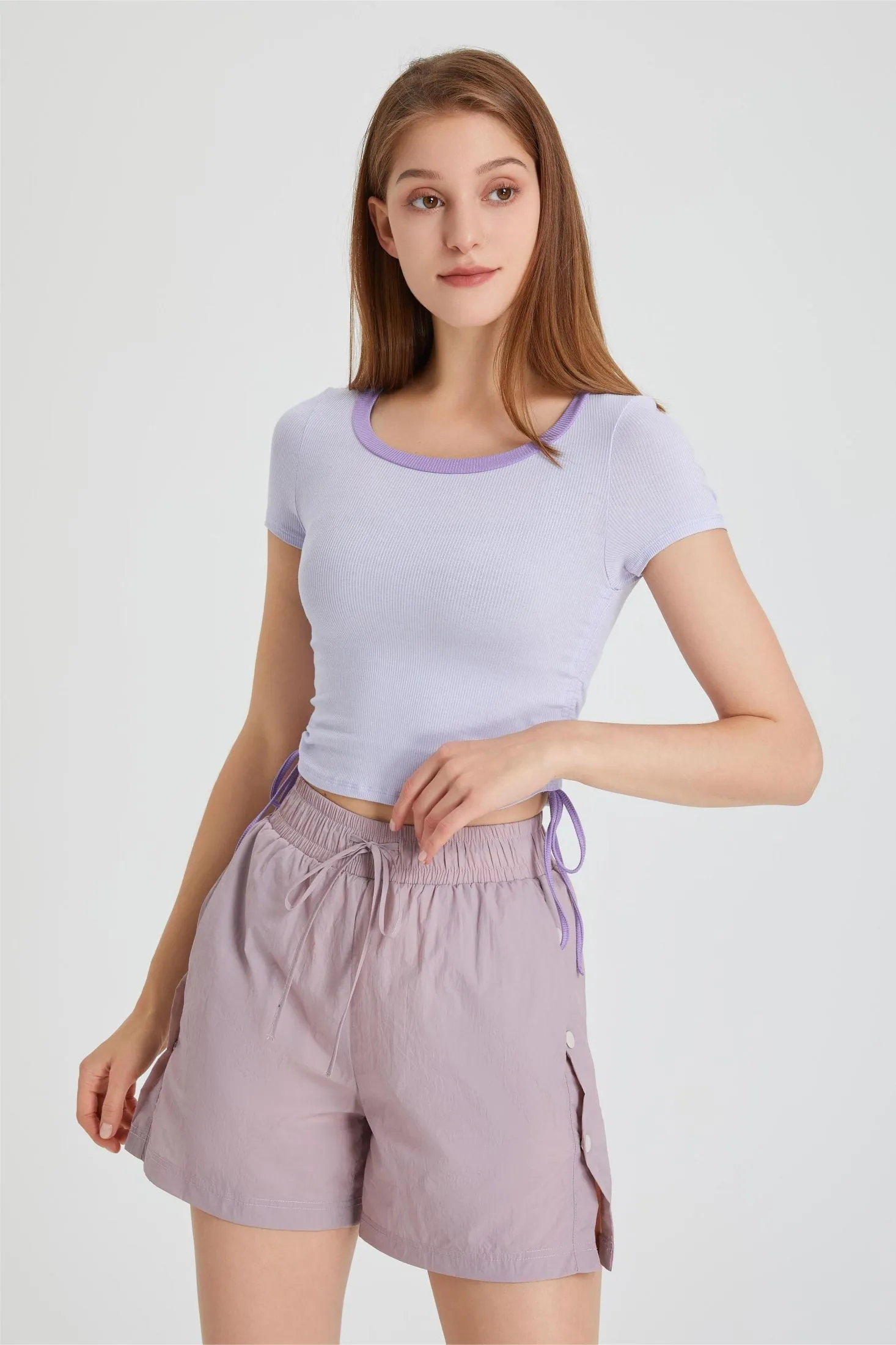 Ribbed Contrast Trim Crop T-Shirt