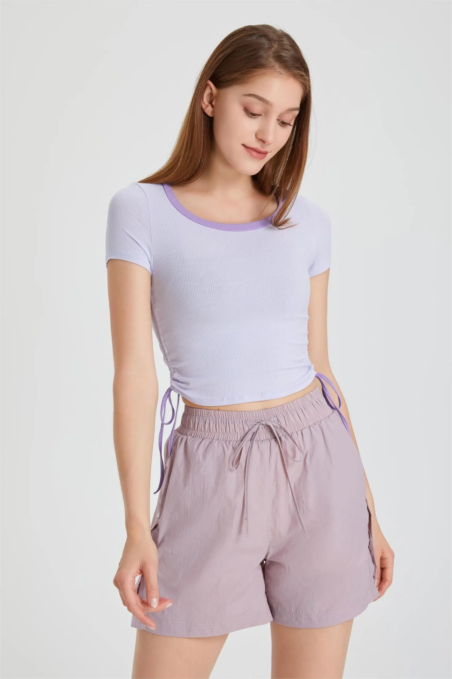 Ribbed Contrast Trim Crop T-Shirt