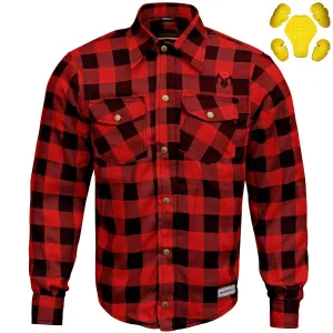 RIDERACT® Men's Reinforced Flannel Motorcycle Shirt Road Series Red