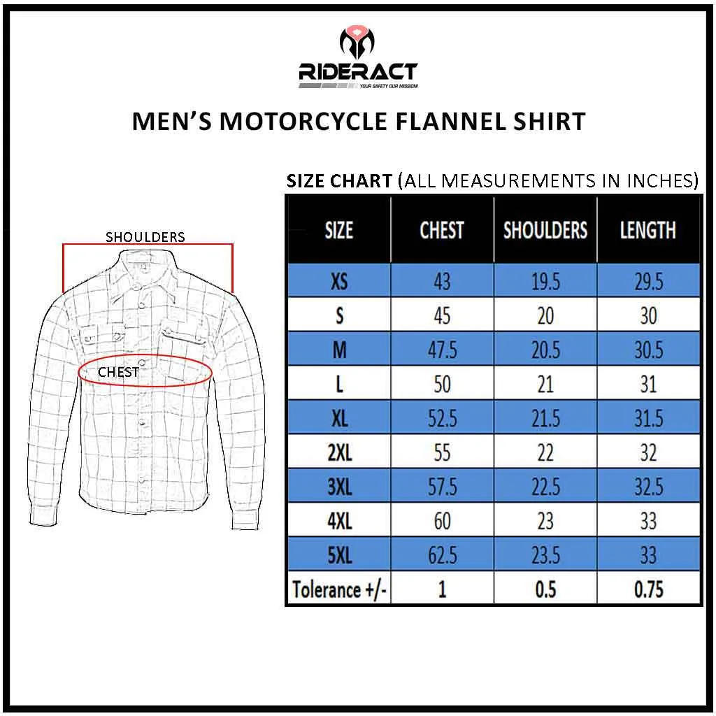 RIDERACT® Men's Reinforced Flannel Motorcycle Shirt Road Series Red