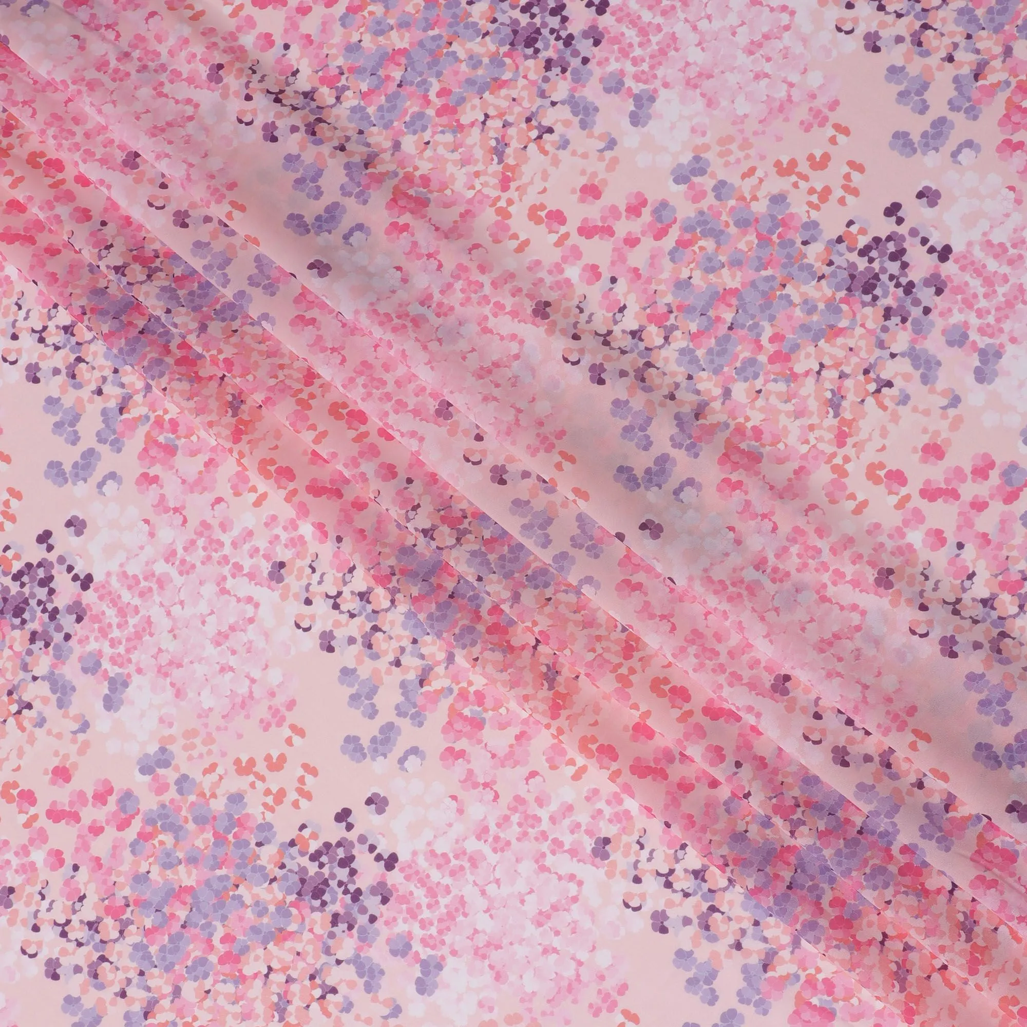 Romantic Blush Synthetic Modal Satin Fabric - Confetti Floral Print, 110cm Width - Buy in Meters Online-D18335