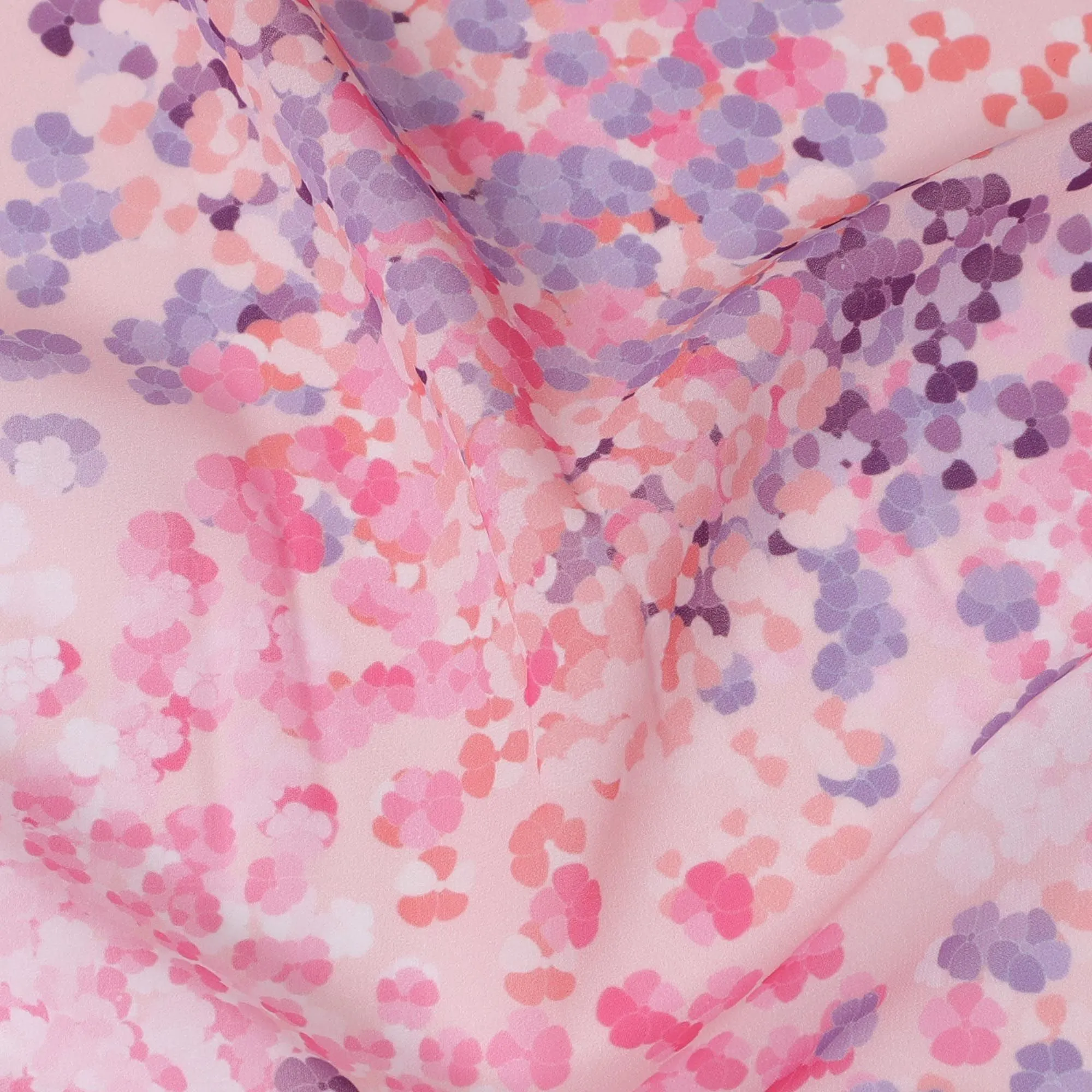 Romantic Blush Synthetic Modal Satin Fabric - Confetti Floral Print, 110cm Width - Buy in Meters Online-D18335